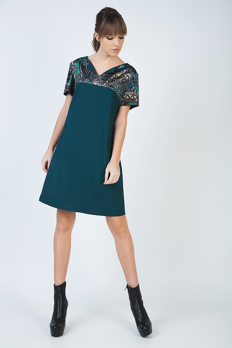 Thumbnail - Kurzärmeliges A-Linien-Kleid mit Druckdetail