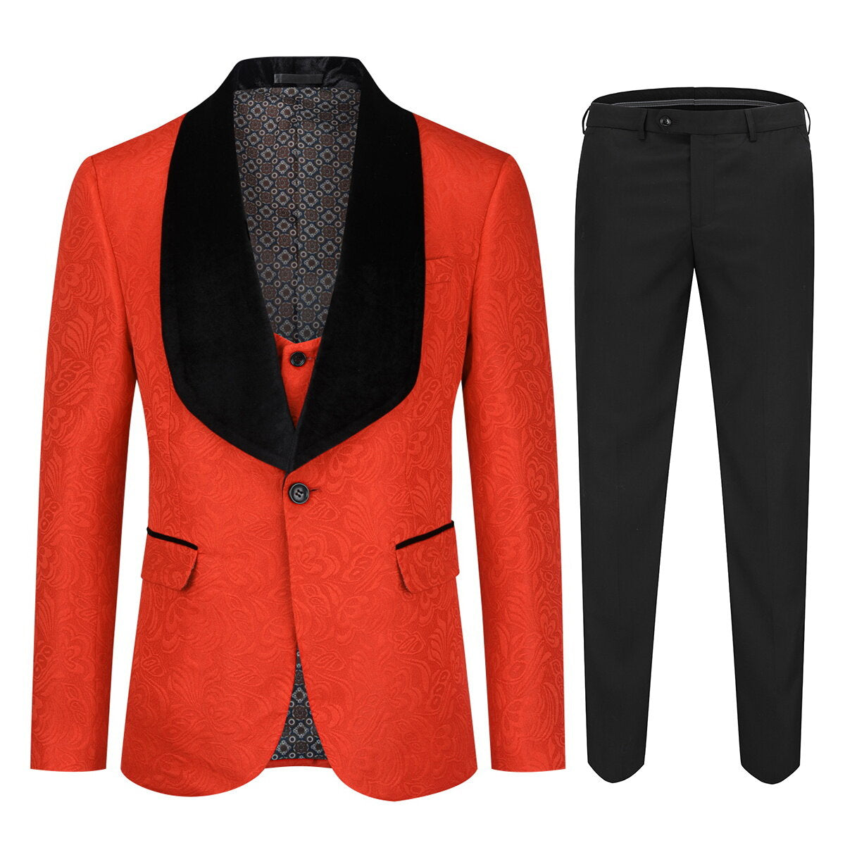 Thumbnail - 3-teiliger roter Paisley-Anzug mit Schalkragen