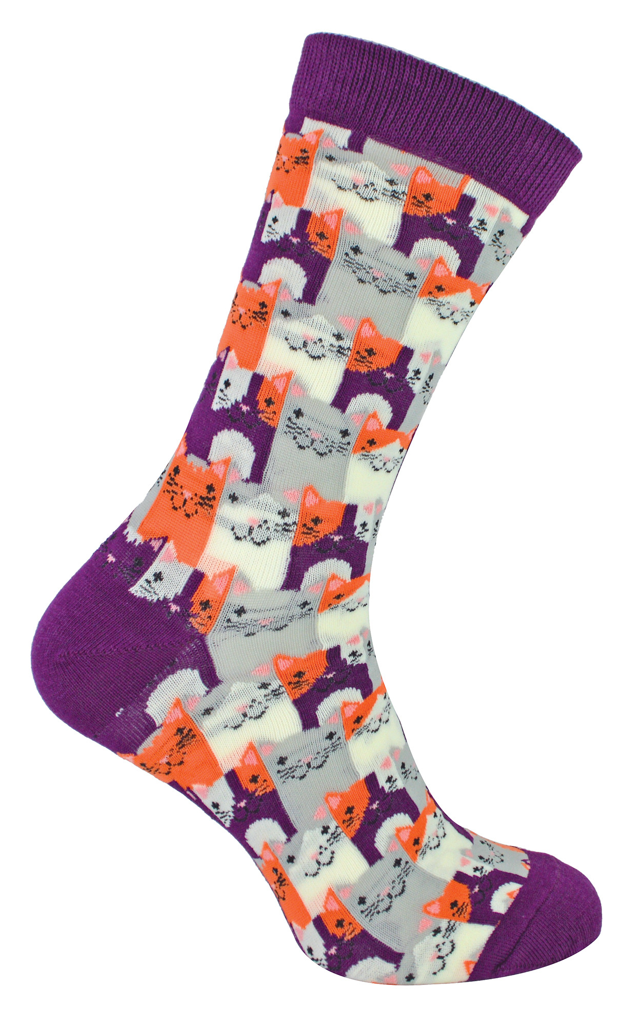 Thumbnail - Herr Heron - Herren Neuheit Katze Socken | Soft Crew Bambus Socken - glückliche Katze (lila)