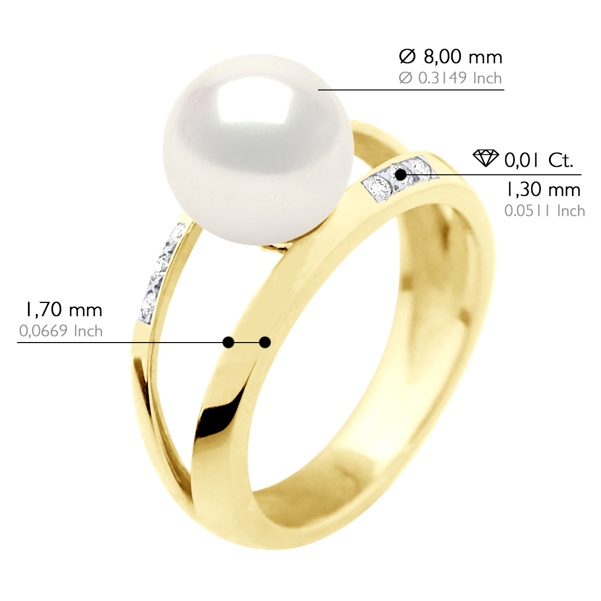 Ateliers Saint Germain Ringsmycke 0,06 Cts Gult guld Äkta odlad sötvattenspärla rund 8-9 mm ringar dam – bild 2