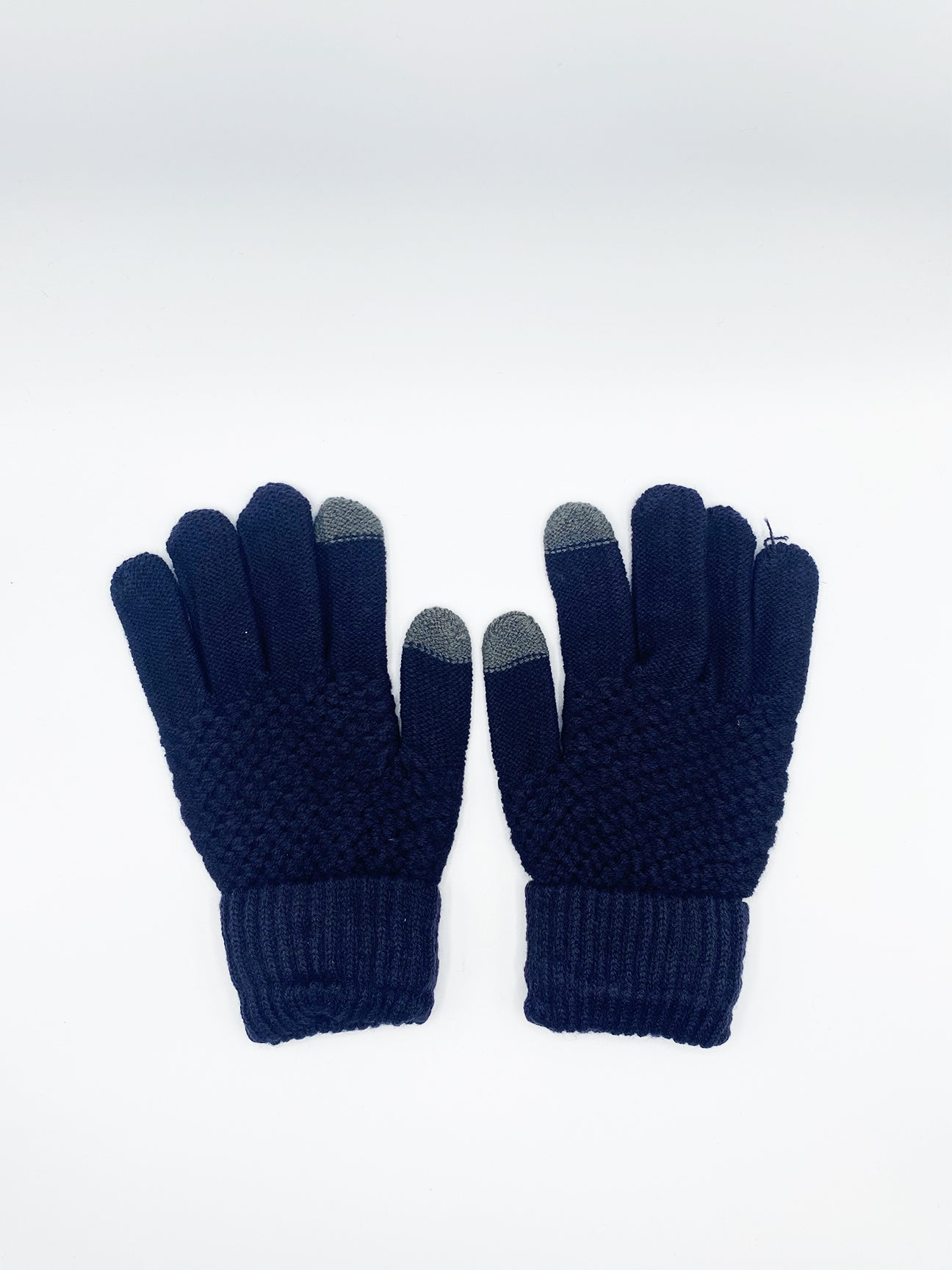 SVNX Mens Textured Touchscreen Knitted Gloves - Black - One Size