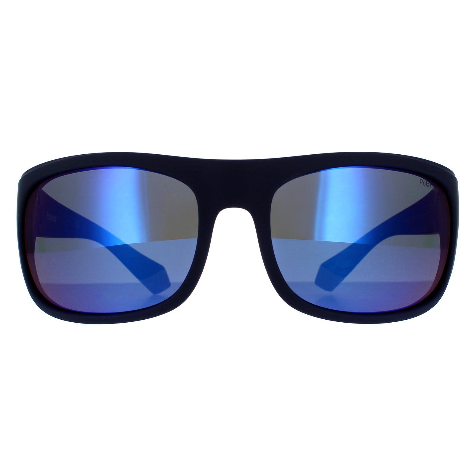Thumbnail - Polaroid Wrap Mens blau grau blau Spiegel polarisierte Sonnenbrille