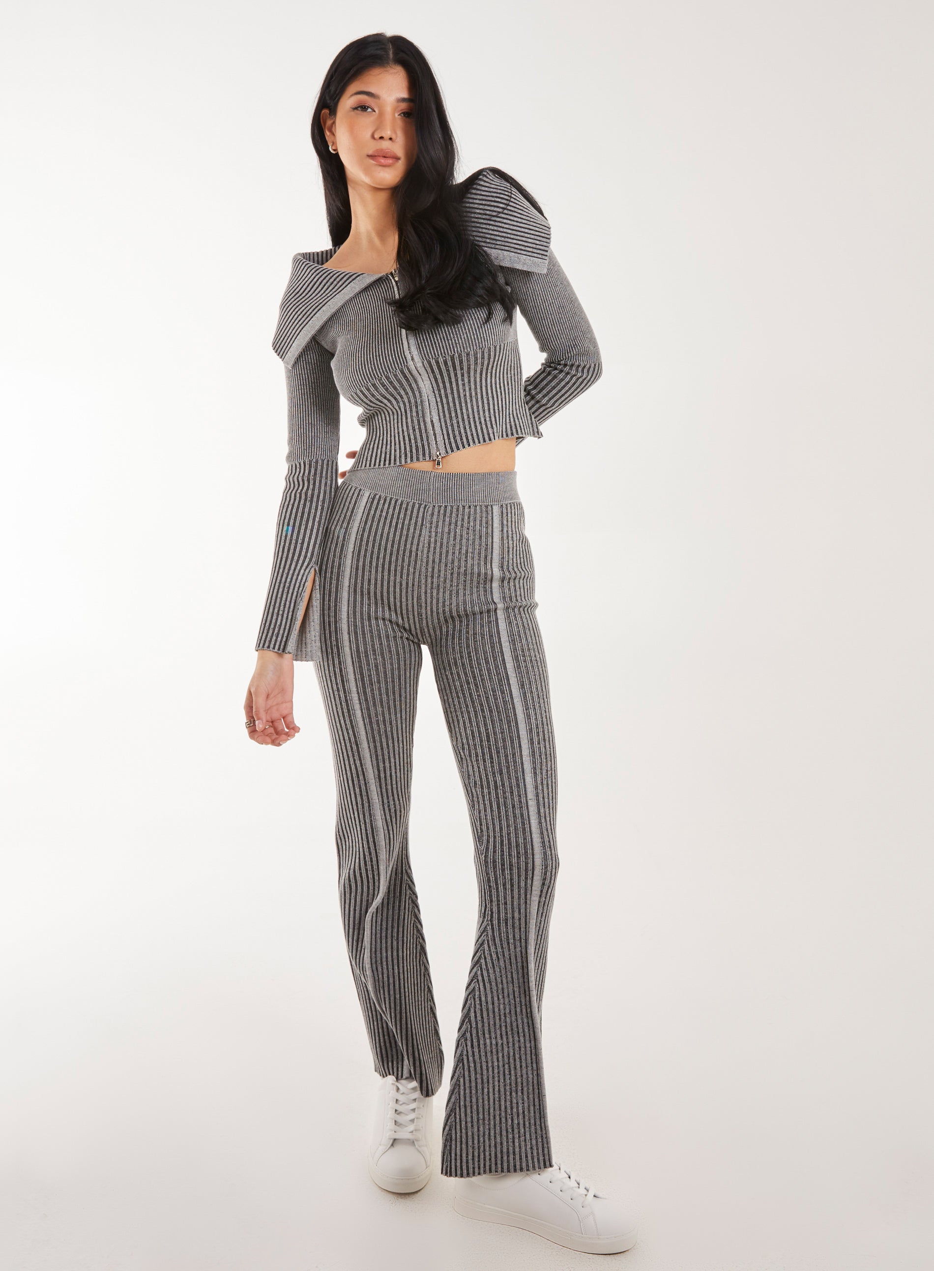 Pink Vanilla Women's Two Tone Rib Seam Detail Flares in Black | Size: Small/Medium