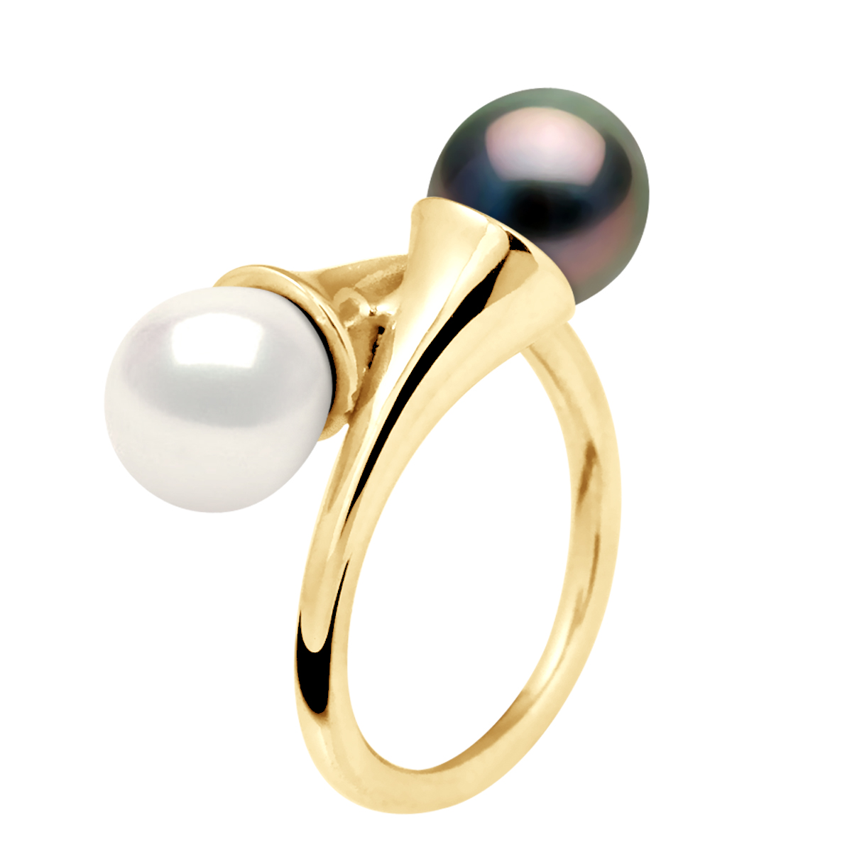 Thumbnail - DIADEMA - Ring You & Me in Gelbgold - Echte Süßwasserperlen und Tahiti-Perlen - Weiß