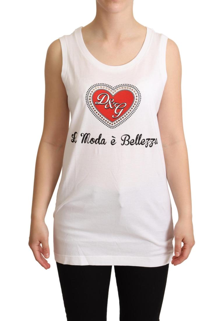Dolce & Gabbana WoMens White La Moda Crystal Tank Top T-shirt material_cotton – Size IT 36 (Womens)