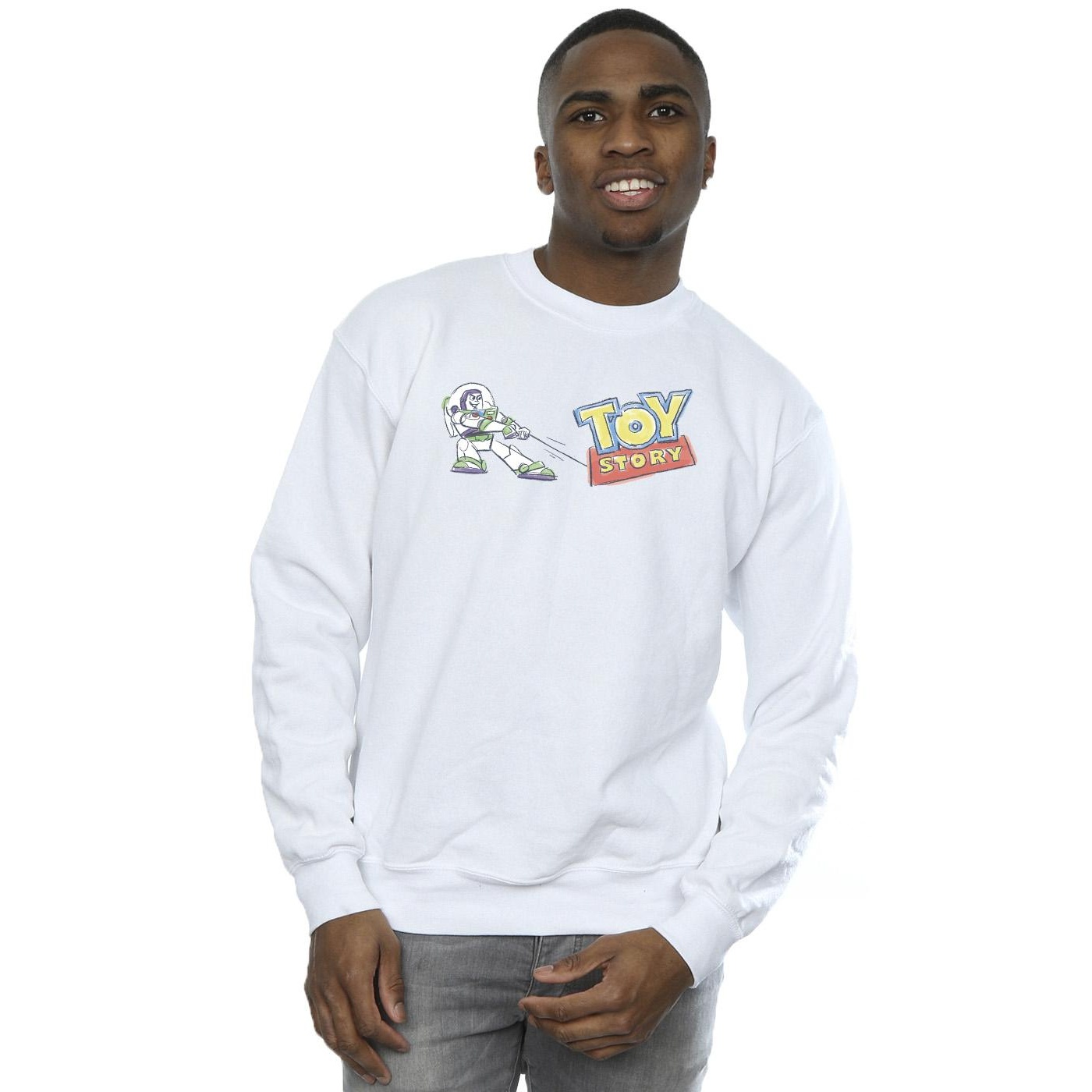 Disney Mens Toy Story Buzz Pulling Logo Sweatshirt (White) herr – bild 2
