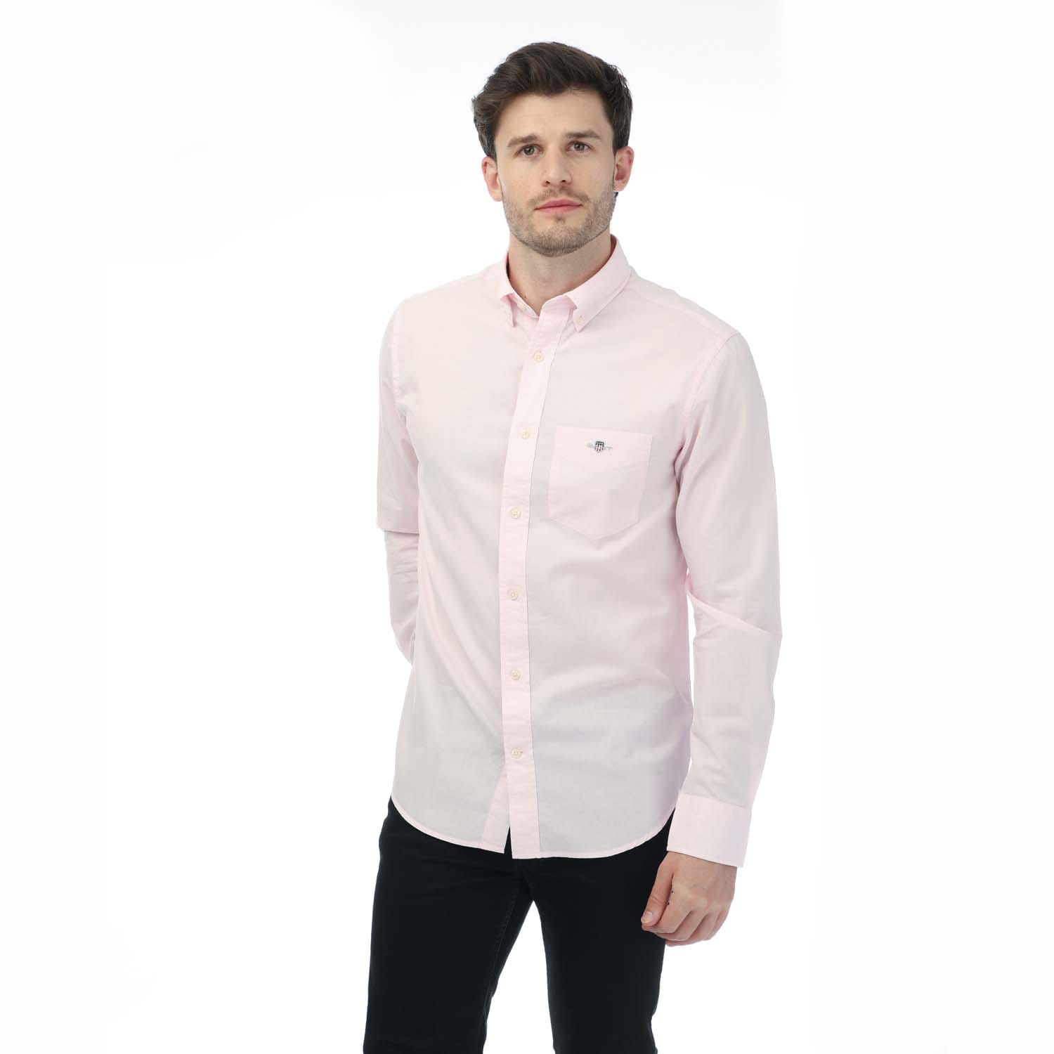 Gant Mens Regular Poplin A.Shield Shirt in Pink Cotton - Size Large