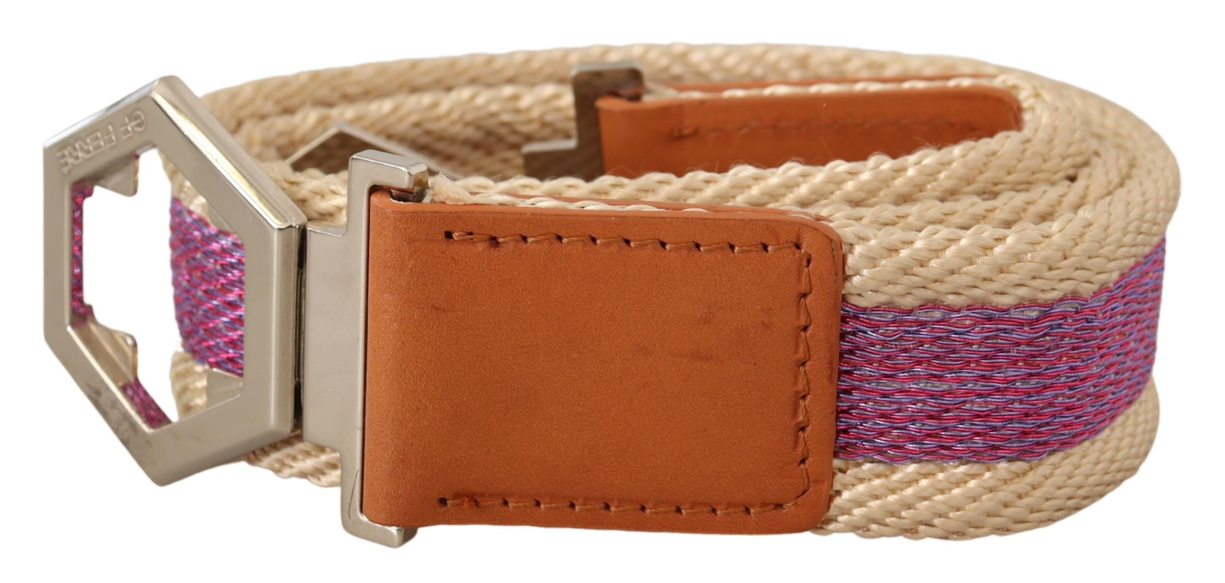 Thumbnail - GF Ferre Ceinture pour femme en cuir multicolore avec boucle en forme d'hexagone argenté