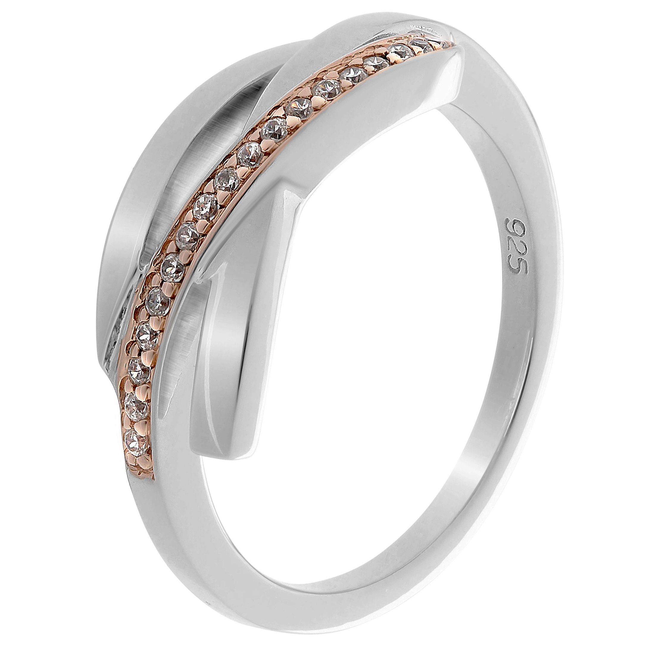 Orphelia Womens 925 Sterling Silver Ring - Silver/Rose Zr-7232 - Silver & Rose Gold - Size O 1/2