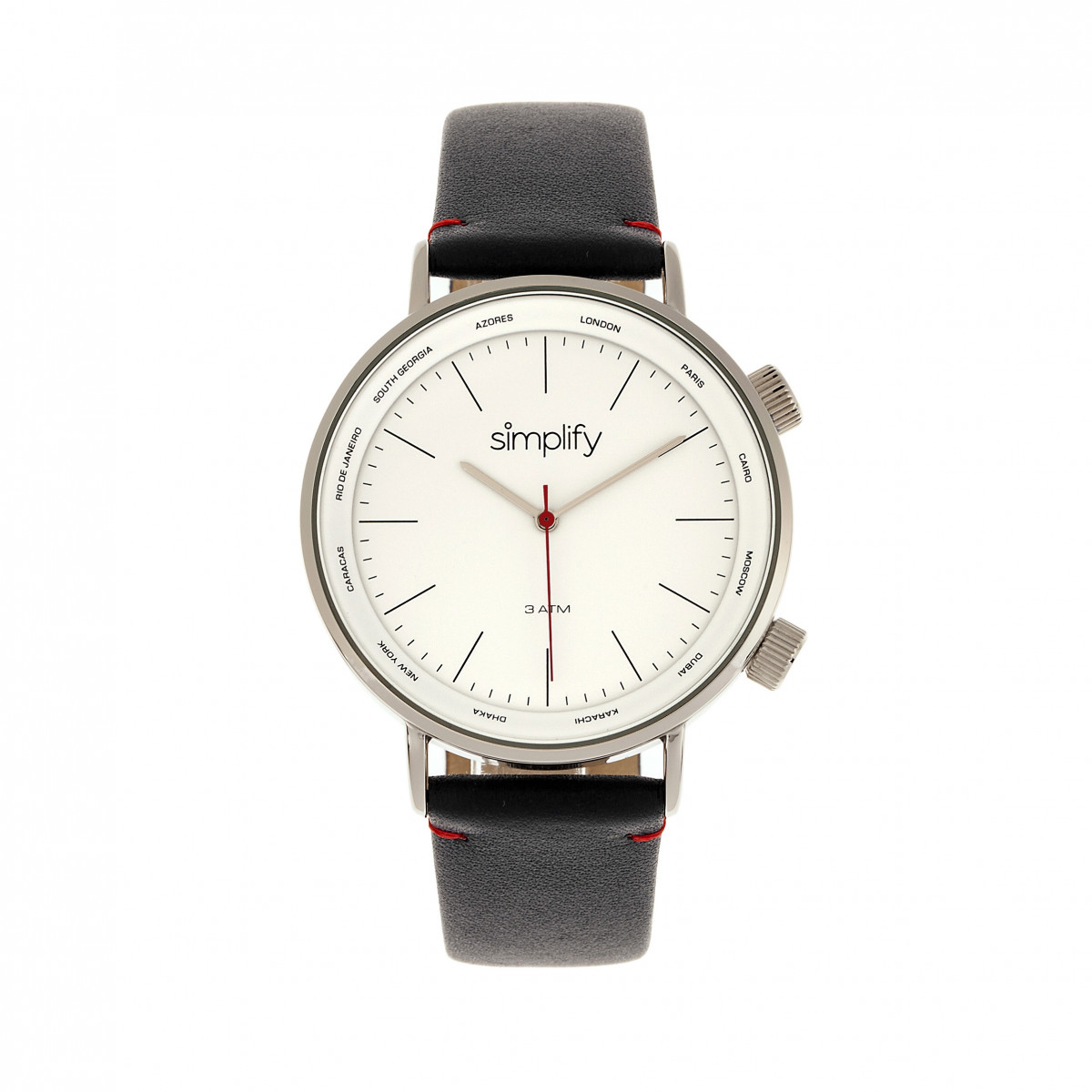 Simplify Unisex The 3300 Leather-Band Watch - Black & Silver Stainless Steel - One Size