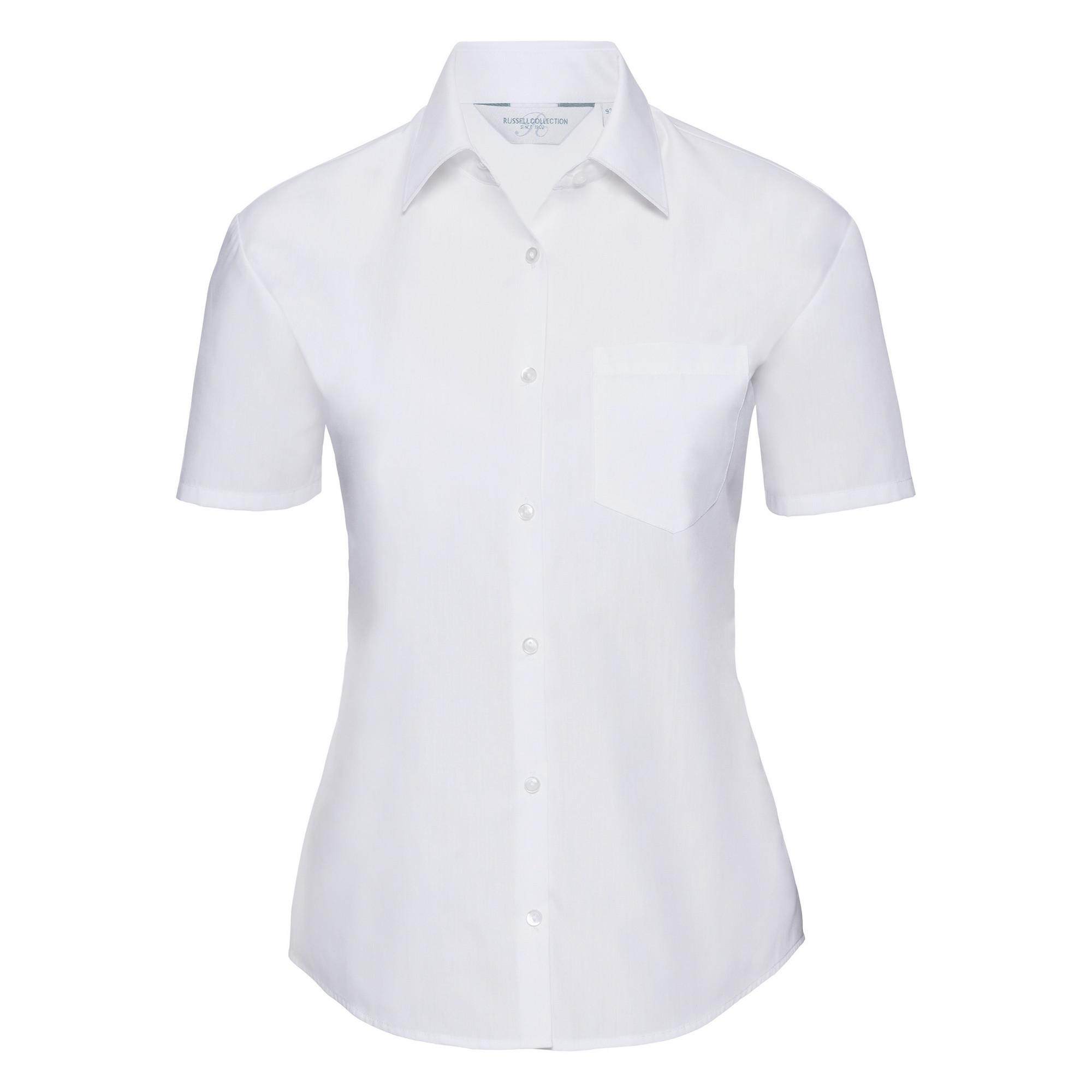Russell Collection Ladies/Womens kortärmad poplinskjorta i polybomull med lätt skötsel (Vit)