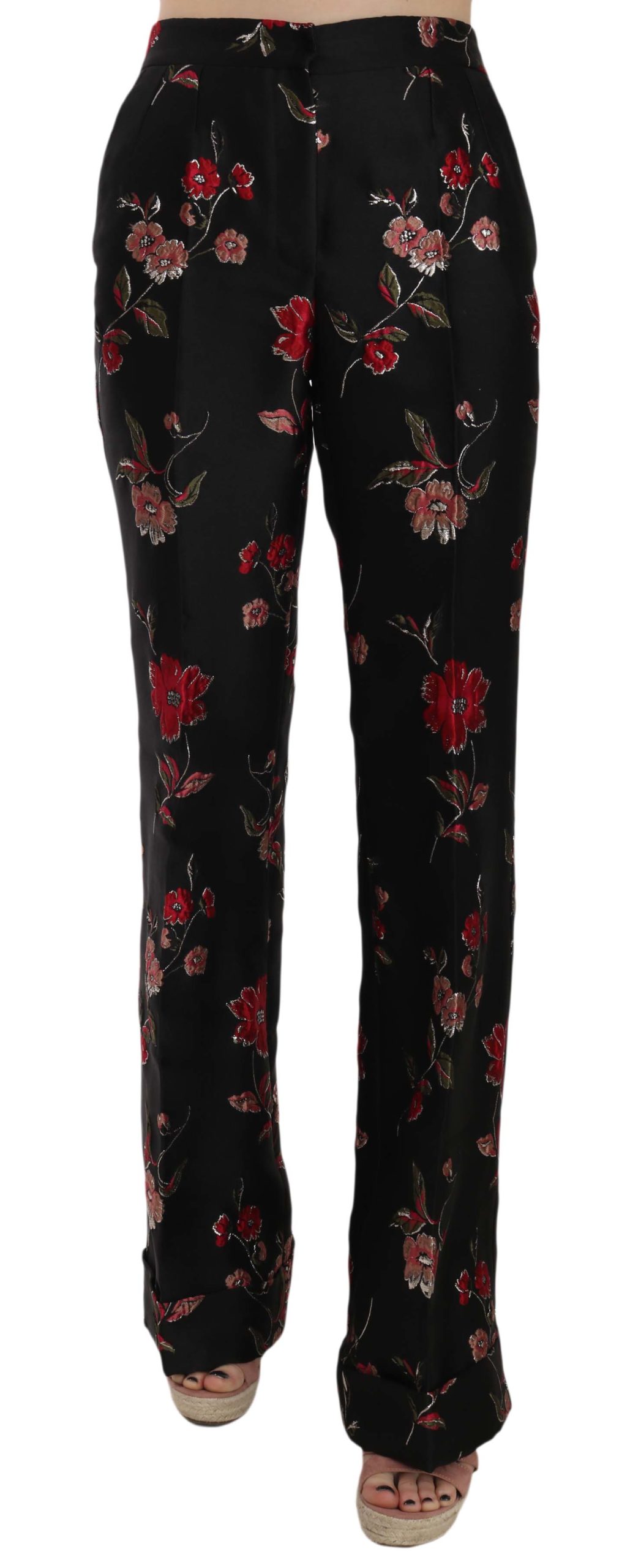Dolce & Gabbana Svart Blommig Mönster Boot Cut Byxor