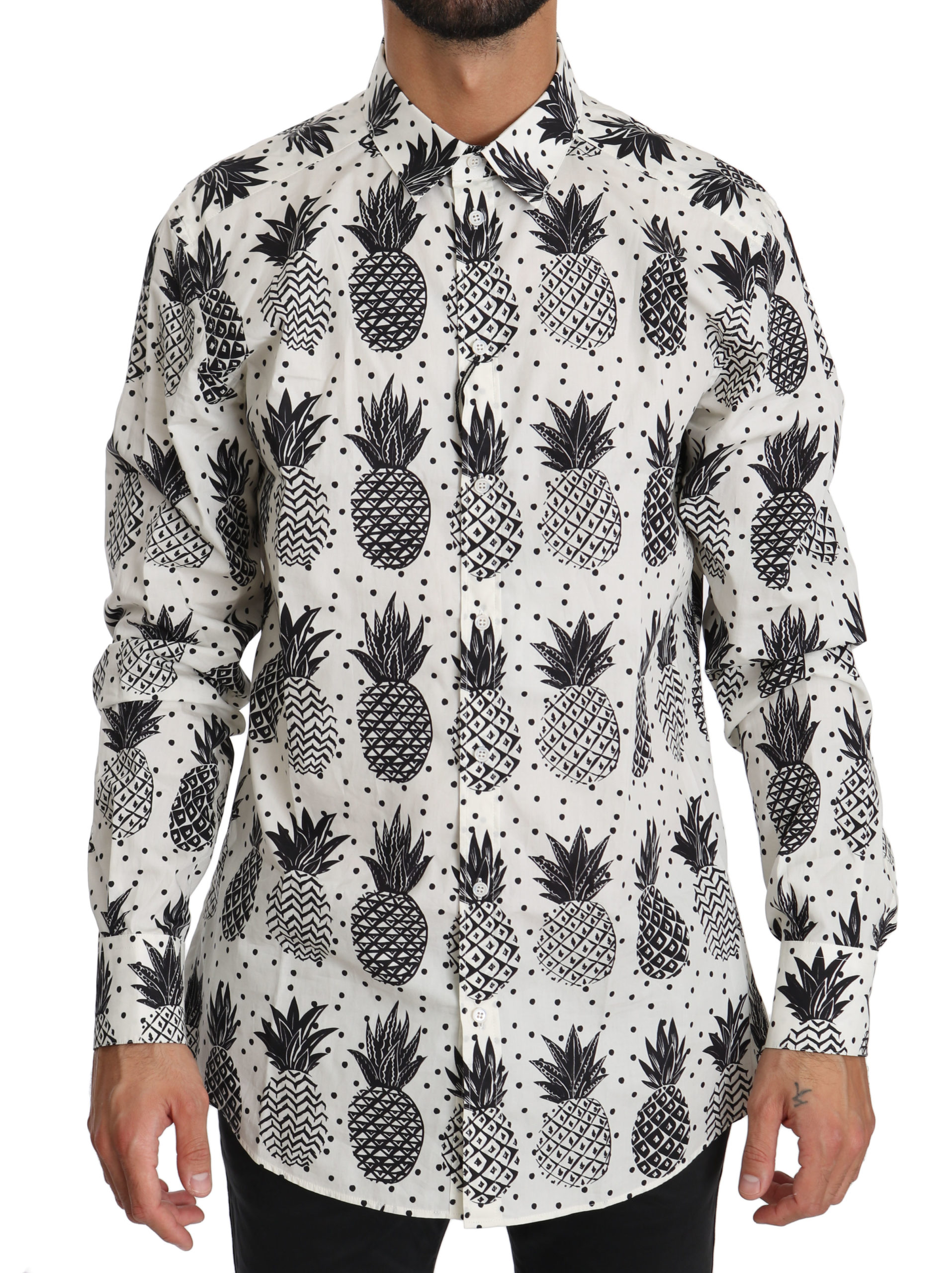Thumbnail - Dolce & Gabbana Men's White Pineapple Cotton Top Shirt