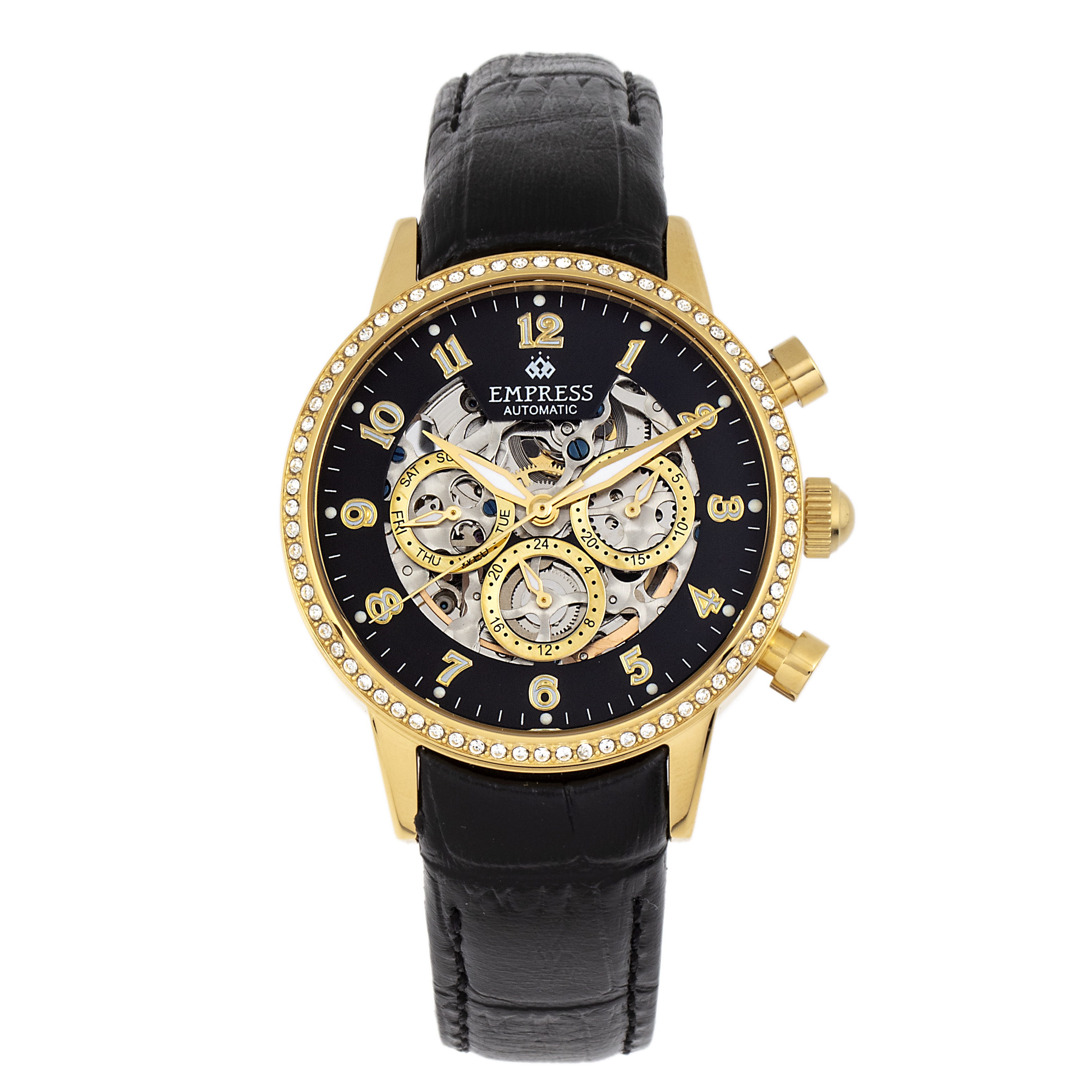 Thumbnail - Empress Beatrice Automatikuhr mit Skelett-Zifferblatt und Lederarmband mit Tag/Datum