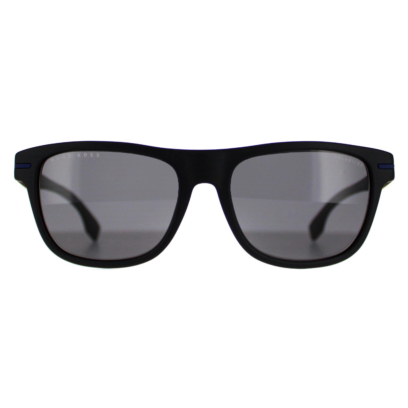 Hugo Boss Rectangle Mens Matte Black Blue Grey Polarized 1322/S - One Size