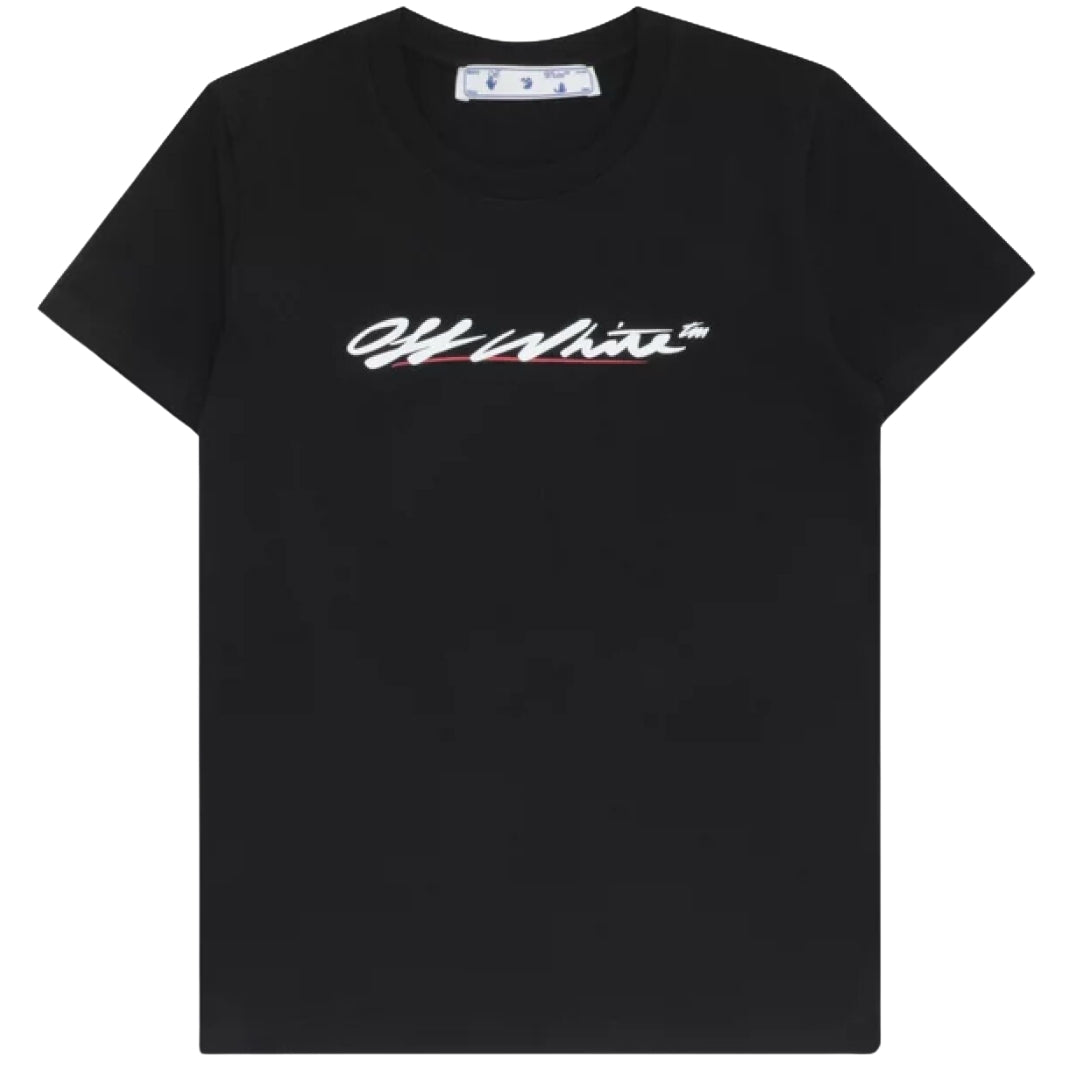 Thumbnail - Off-White New Script Logo Casual Fit Schwarzes T-Shirt