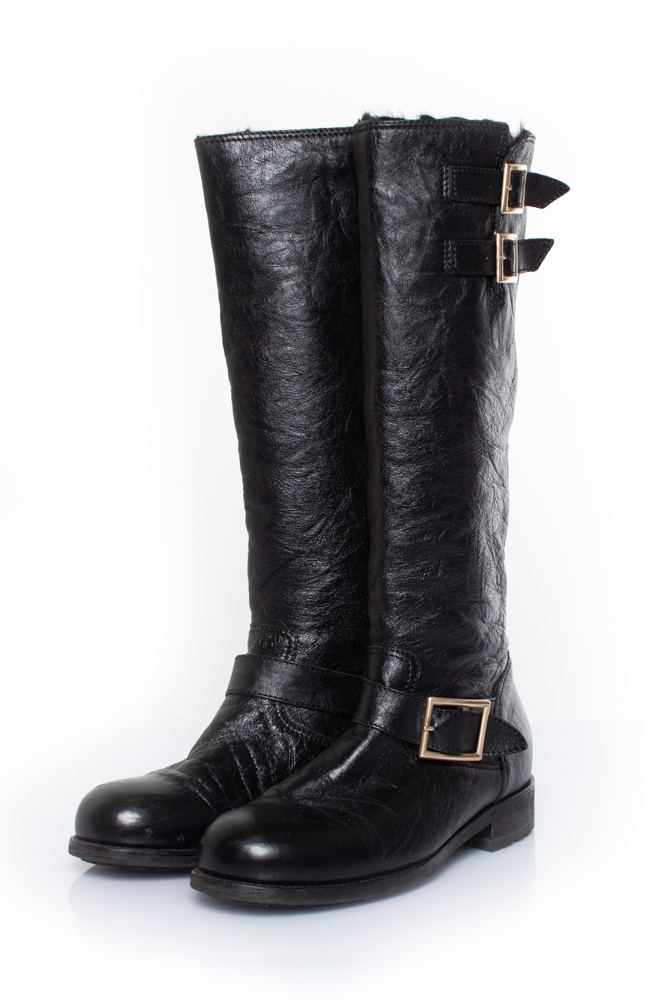 Jimmy Choo Pre-owned Womens Grained leather biker boots – Black – Size EU 39