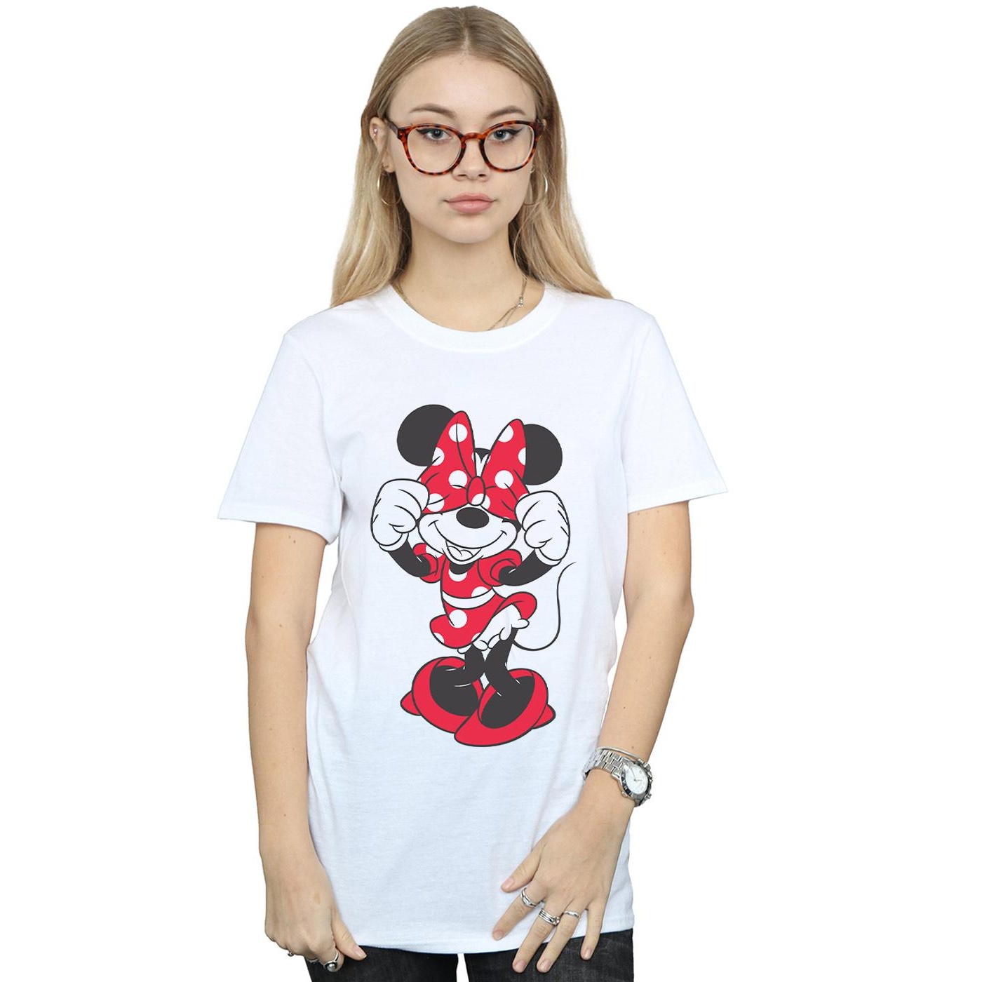 Disney Womens/Ladies Minnie Mouse Bow Eyes Cotton Boyfriend T-Shirt (White) dam – bild 2