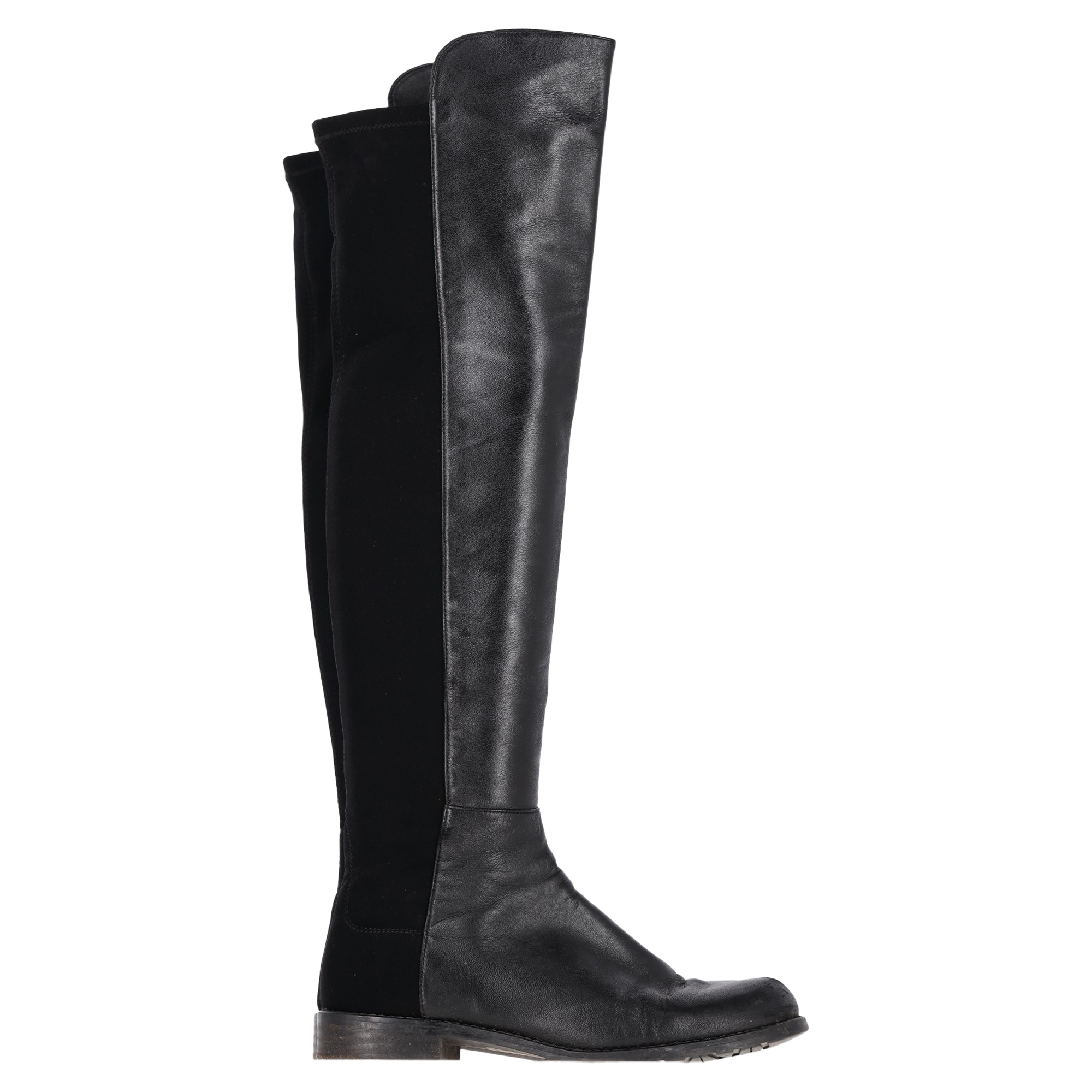 Stuart Weitzman Pre-owned Womens 5050 Knee-High Boots in Black Calfskin Leather and Suede – Size EU 37