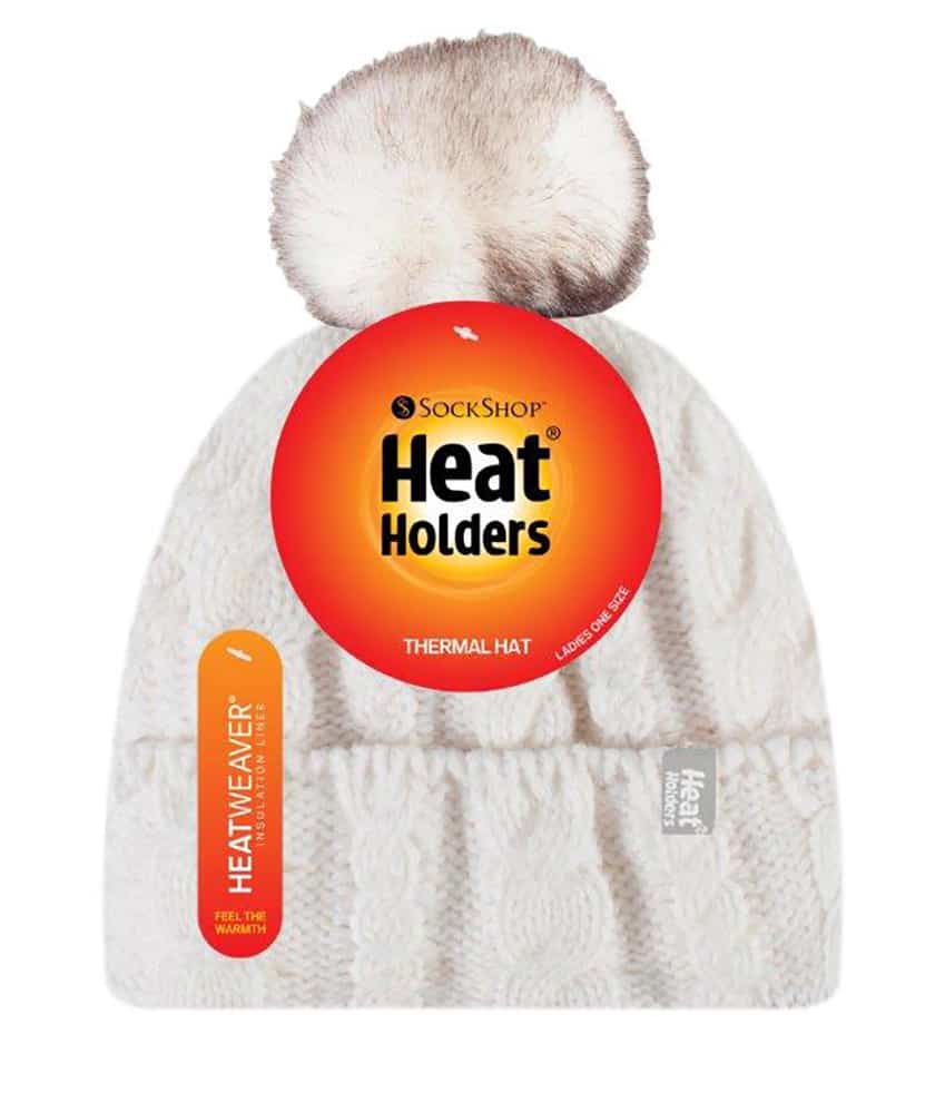 Heat Holders Stickad, fleecefodrad, termisk boblehatt med pom pom för damer – bild 2