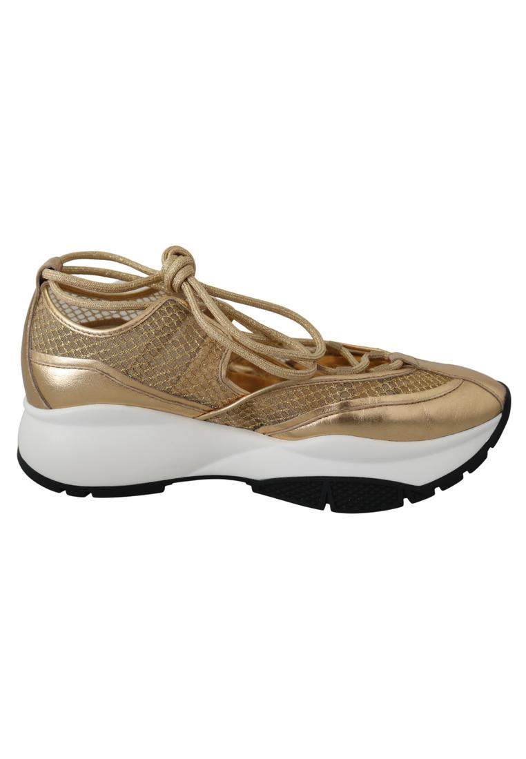 Jimmy Choo WoMens Gold Mesh Leather Michigan Sneakers - Size EU 36