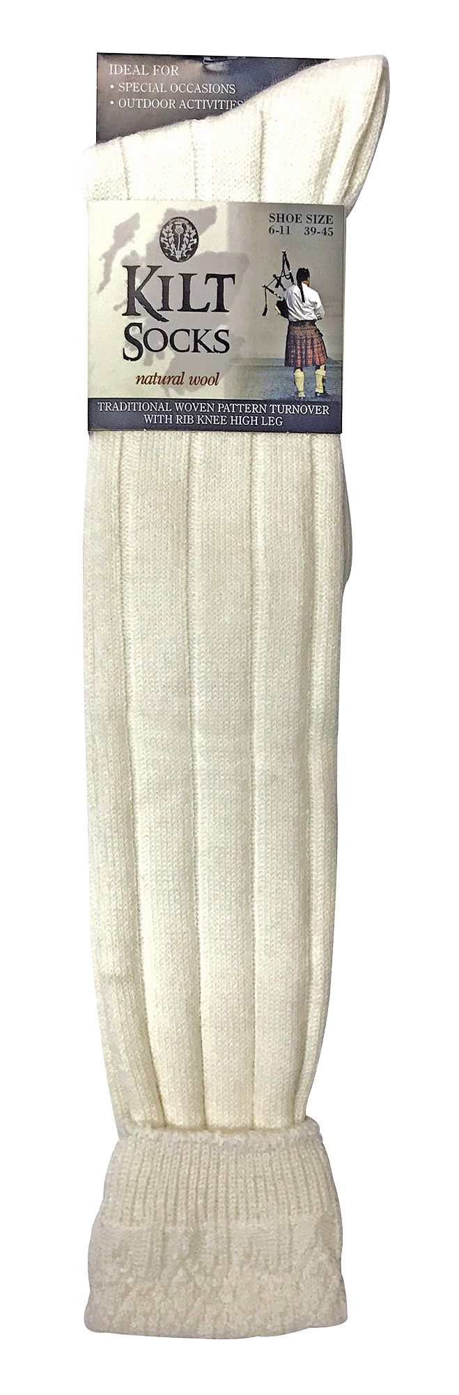 Sock Snob Knästrumpor i ullblandning, ribbade, krämfärgade, med sladd Kilt-strumpor för herrar Krämfärgade – bild 2