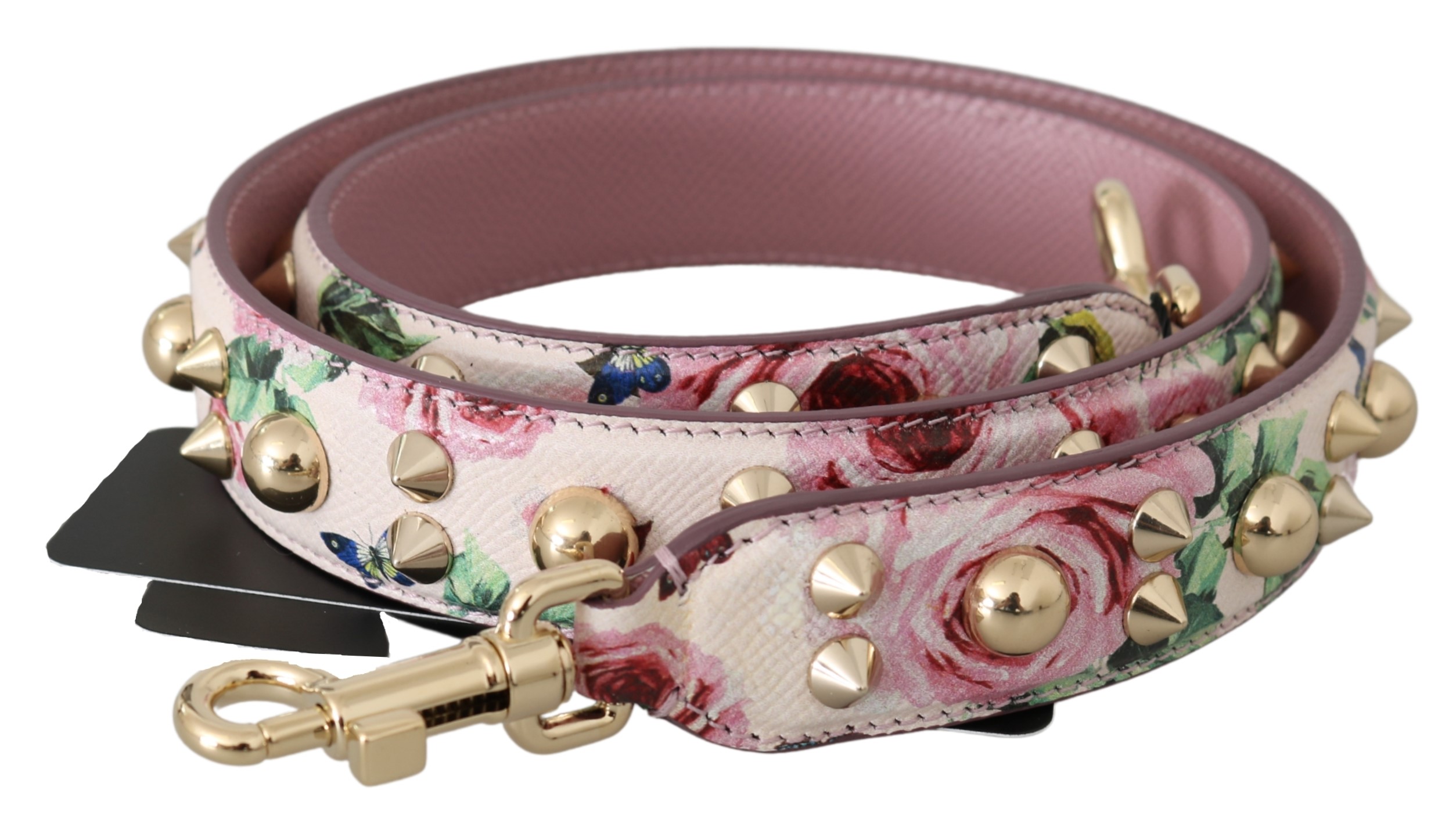 Dolce & Gabbana Pink Bloem Leather Stud Accessoire Schouder damesriem