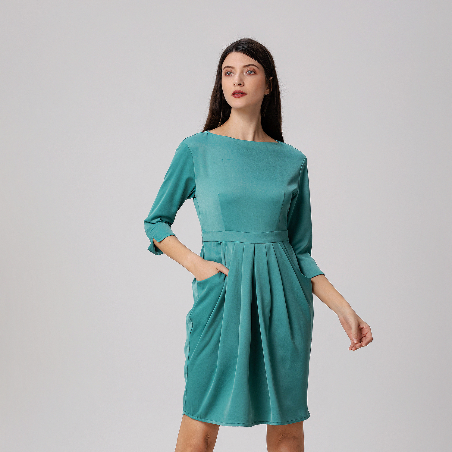 Jurk Met Plooien En Plooien - Maat Xl-image