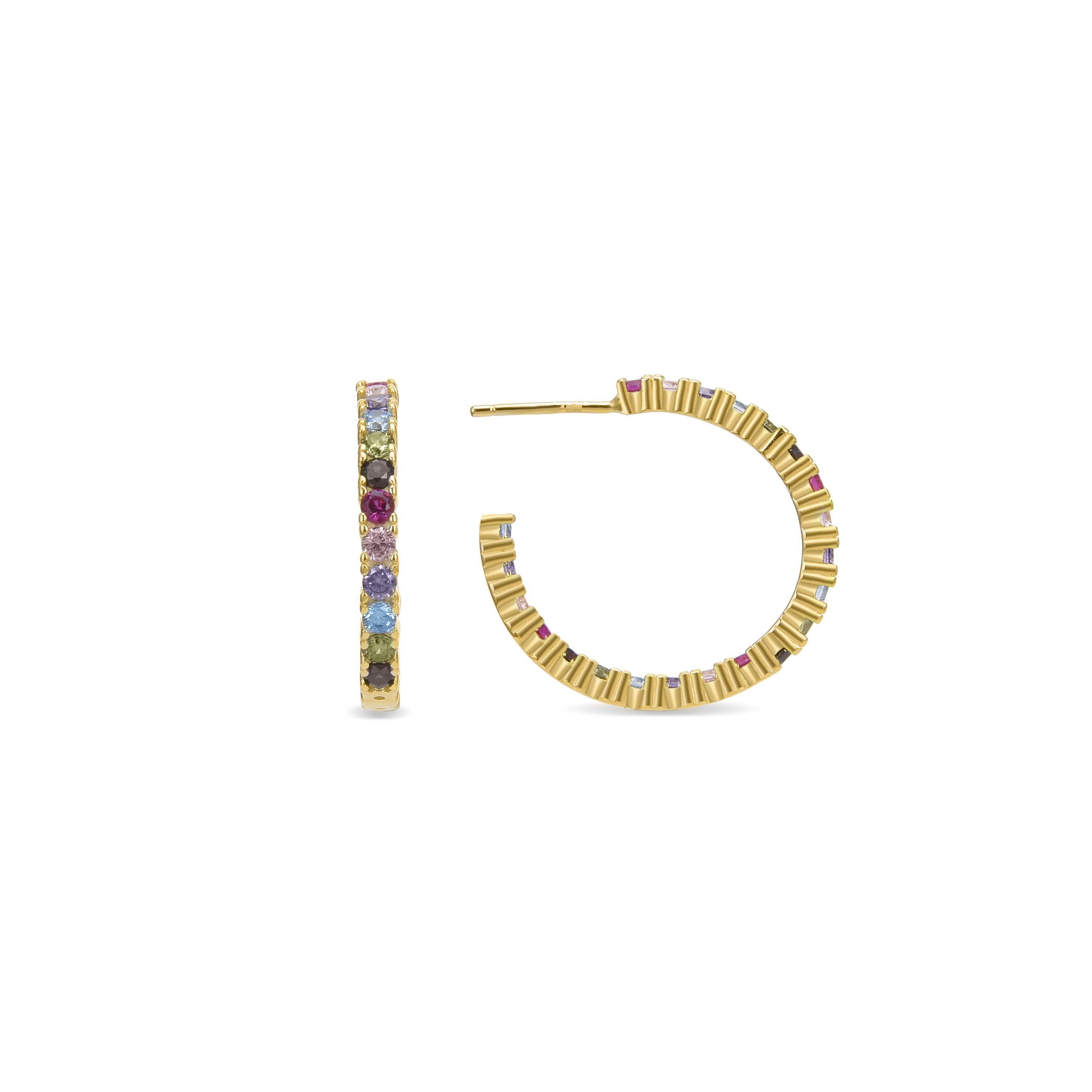 Thumbnail - Luxenter Ohrringe aus 925er Sterlingsilber mit mehrfarbigen Zirkonias in 18K Gelbgold - Vyamba