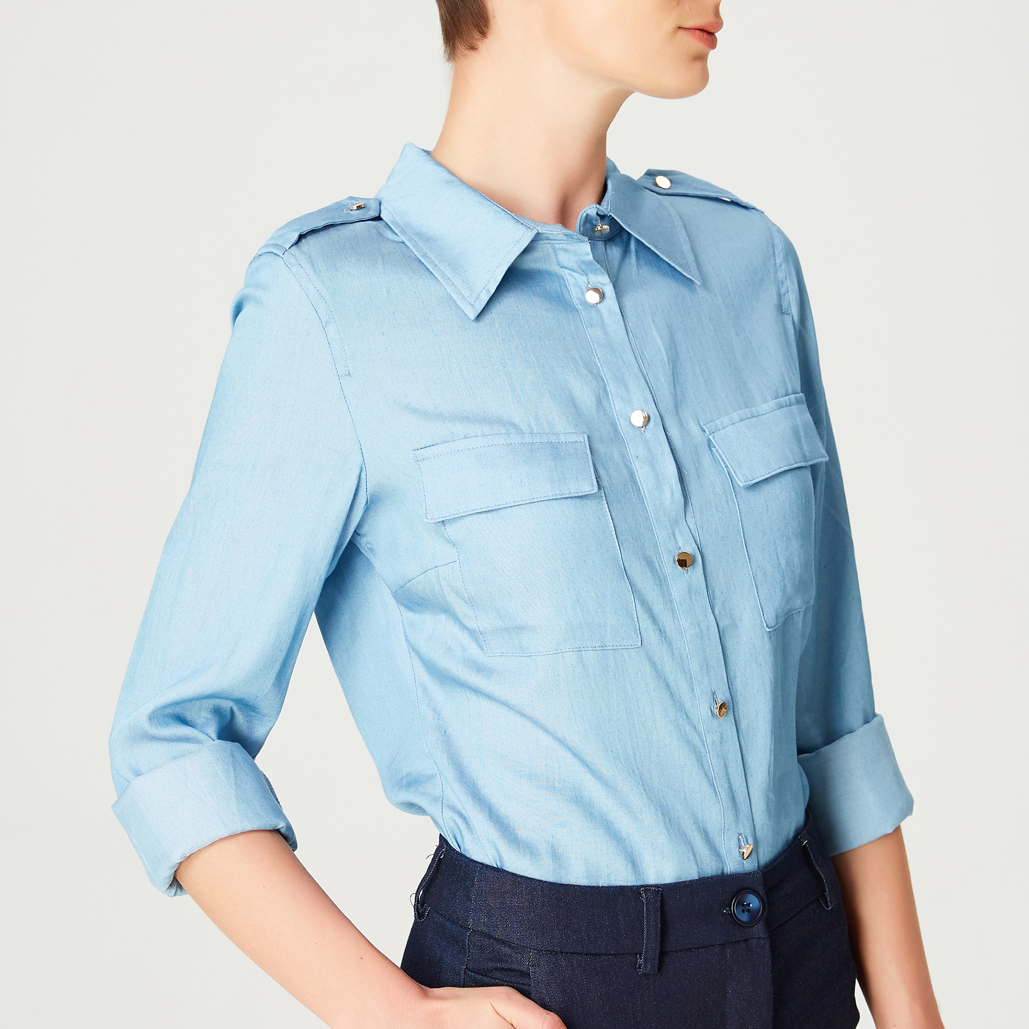 S & J Weekends Chemise basique imitation jean skjortor & blusar dam – bild 2