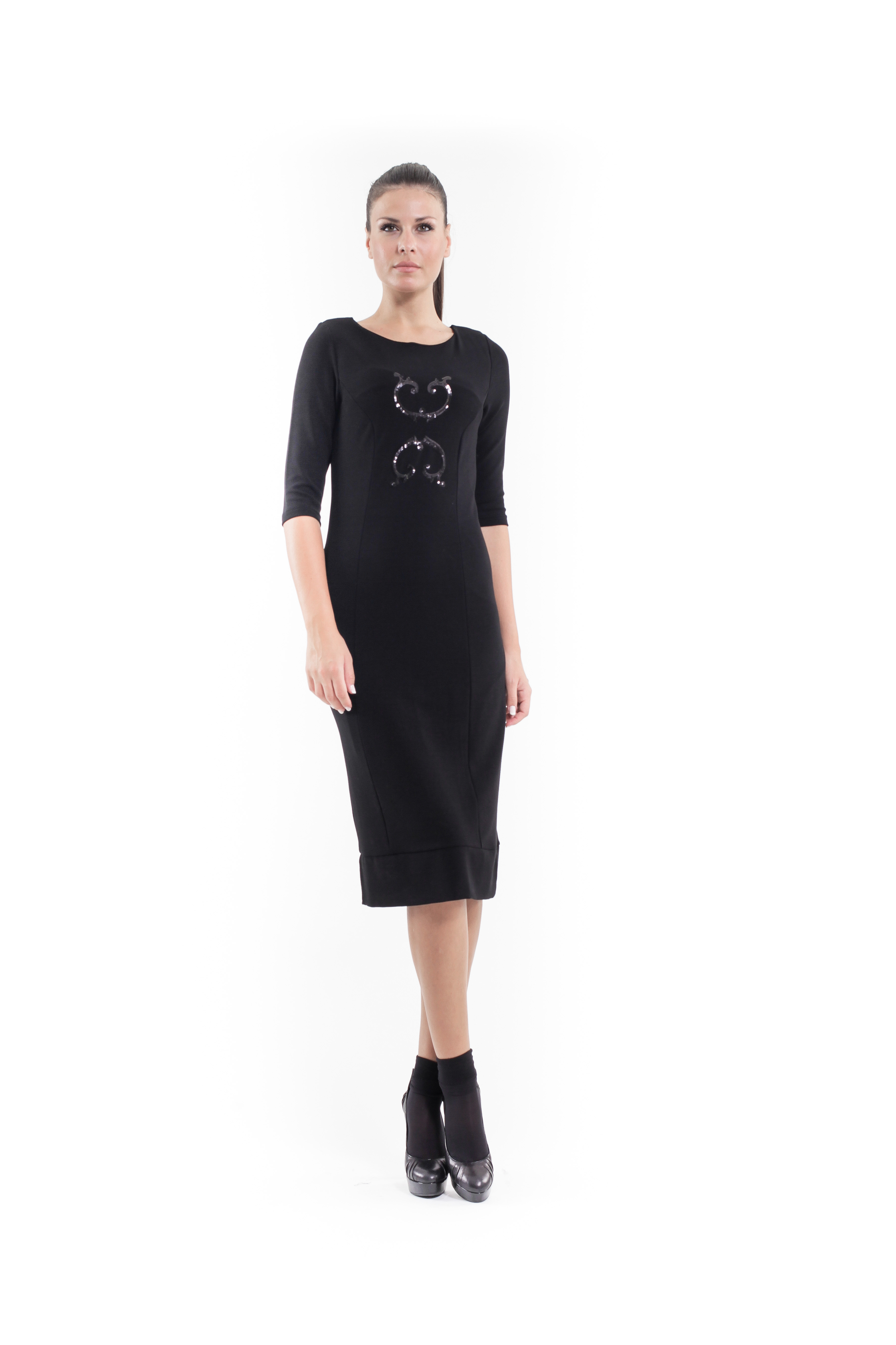 Thumbnail - Stretchkleid mit Paillettenbesatz in Schwarz