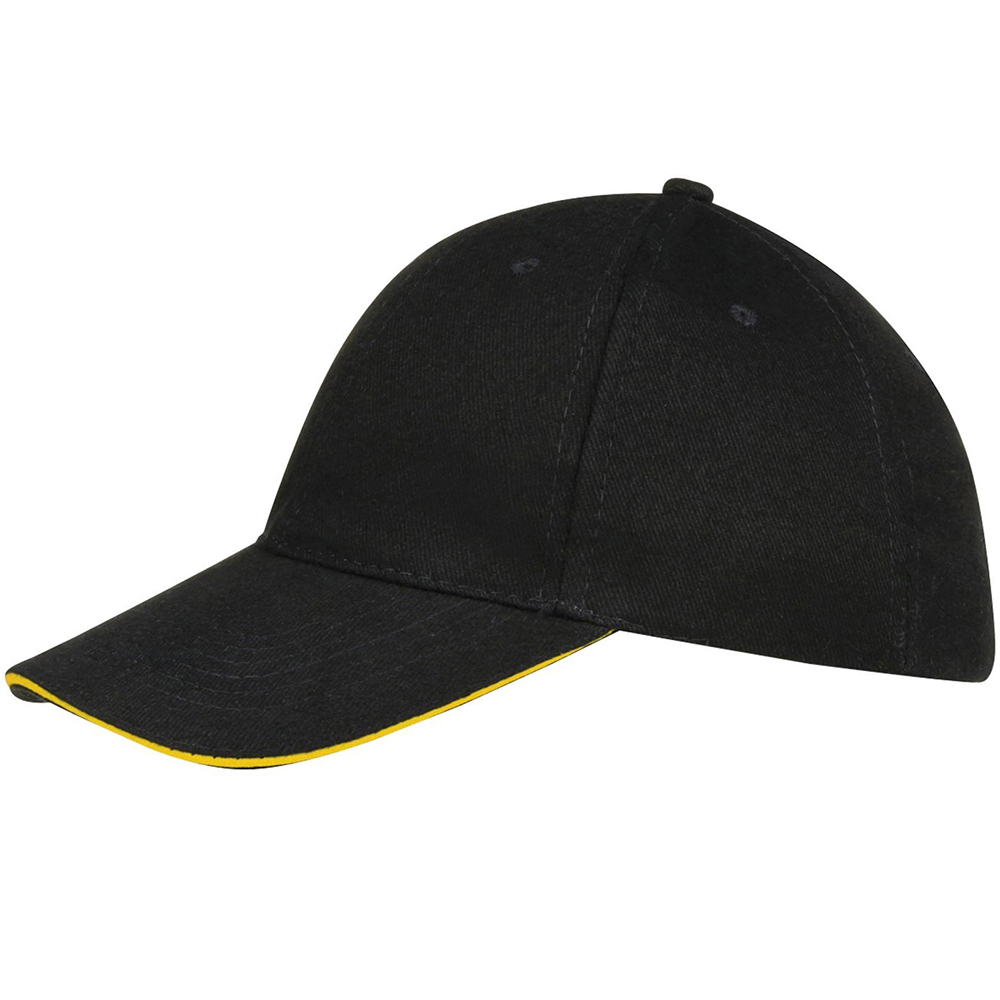 Thumbnail - SOLS Unisex Büffel 6 Panel Baseballmütze (schwarz/gelb)