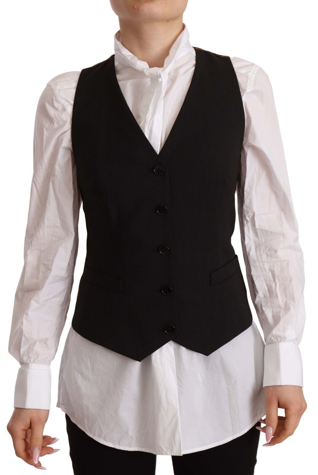 Dolce & Gabbana Damen Schwarze Knopfleiste Ärmellose Weste Polyester Top