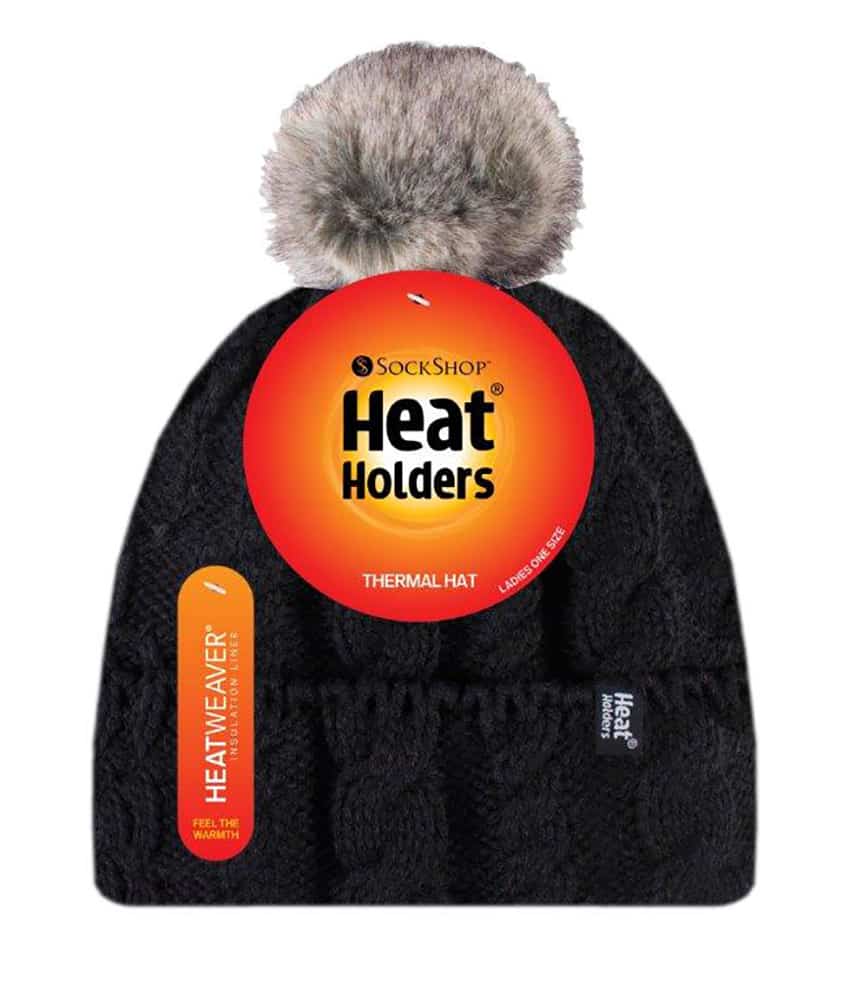 Heat Holders Stickad, fleecefodrad, termisk boblehatt med pom pom för damer – bild 2