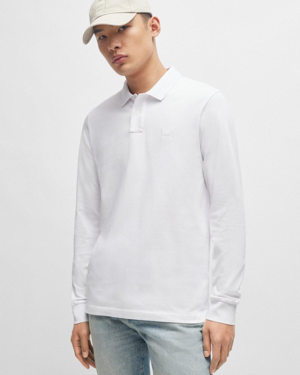 Slim fit polotröja i vit piqué 6