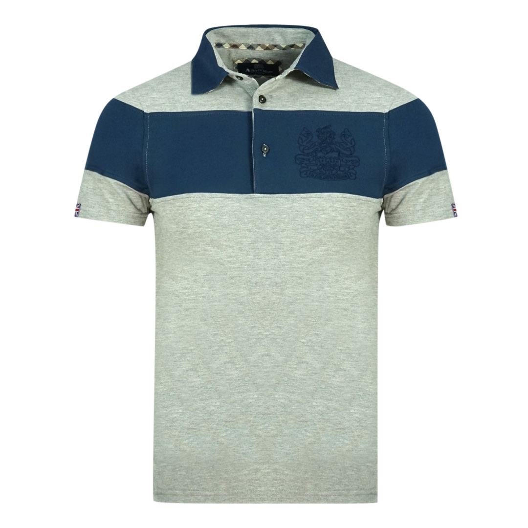 Thumbnail - Aquascutum Farbe Block Aldis Wappen Brust Logo Grau Polo-Shirt
