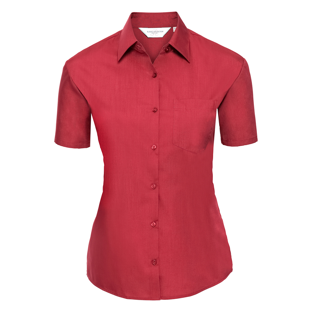 Russell Collection - "Classic" Hemd Pflegeleicht für Damen kurzärmlig (Rot)