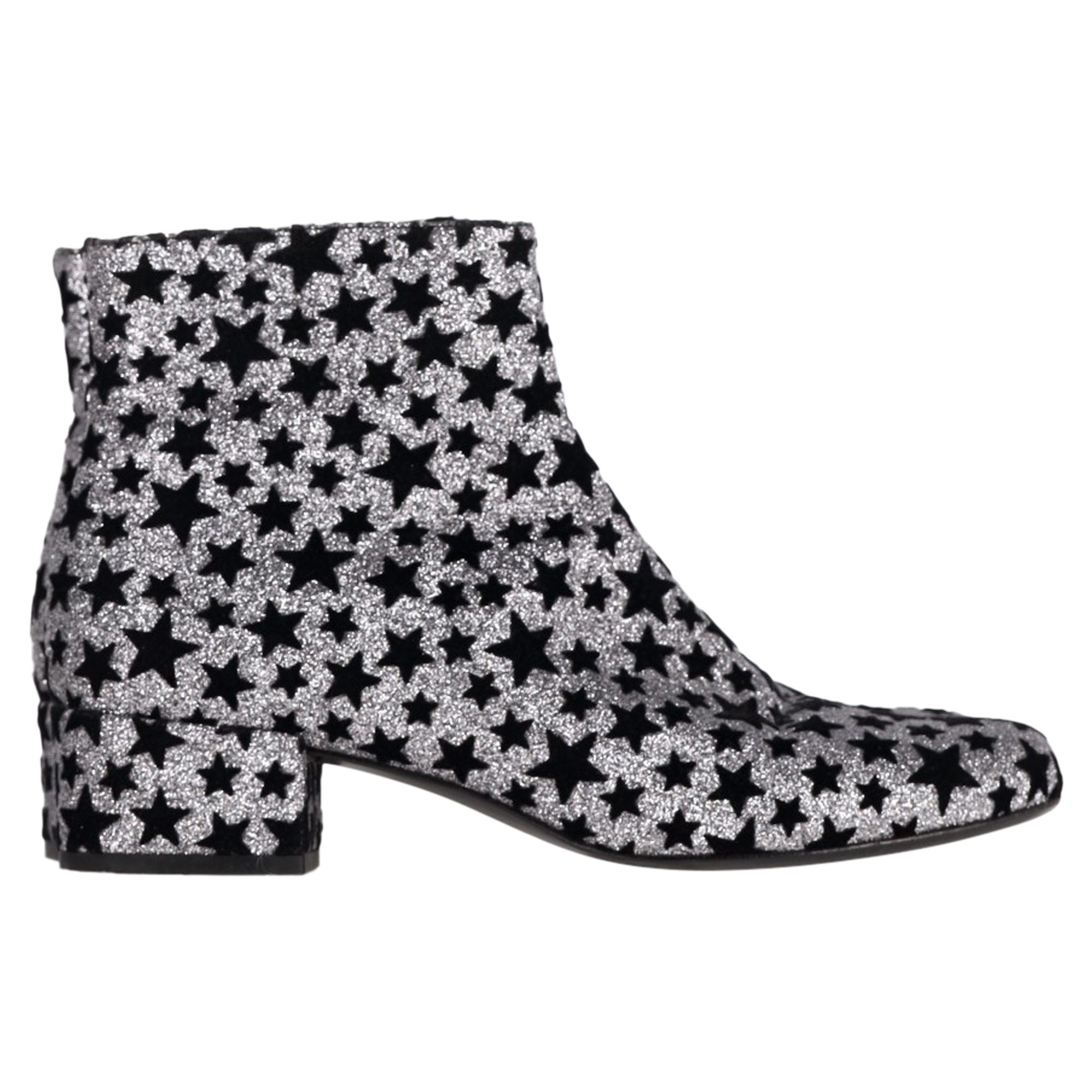 Saint Laurent Sterrenprint Enkelboots in Zilver Glitter