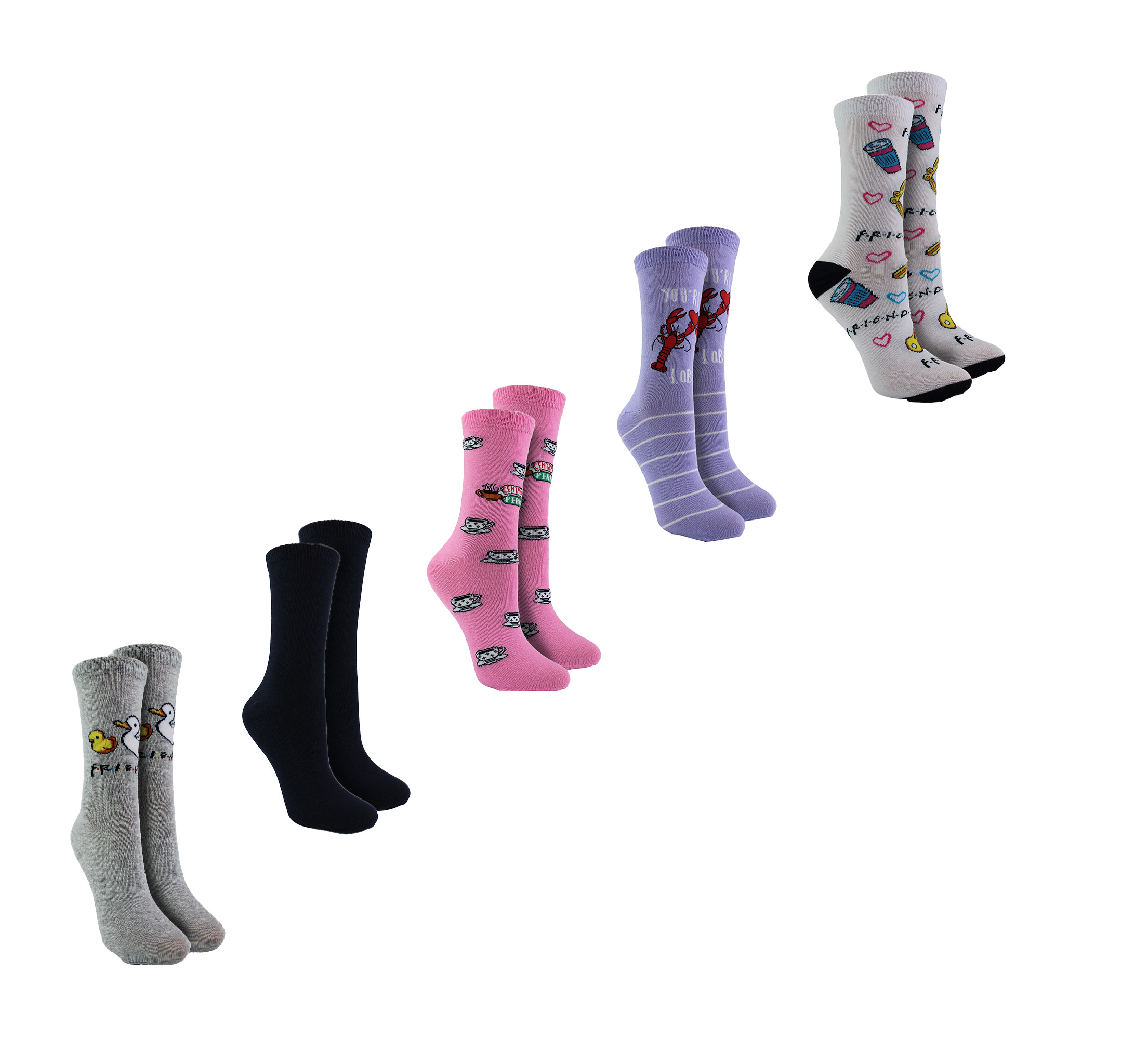 Thumbnail - 5 Paar Freunde Socken für Frauen | Lustig Niedlich Kleid Neuheit Freundschaft Socken | Freunde Geschenke - Freunde