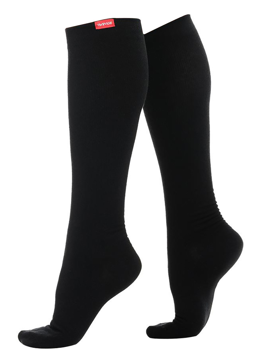 VIM&VIGR Mens - Graduated Compression Unisex Socks 15-20 mmhg with Moisture Wicking Nylon - Black - Size L/XL