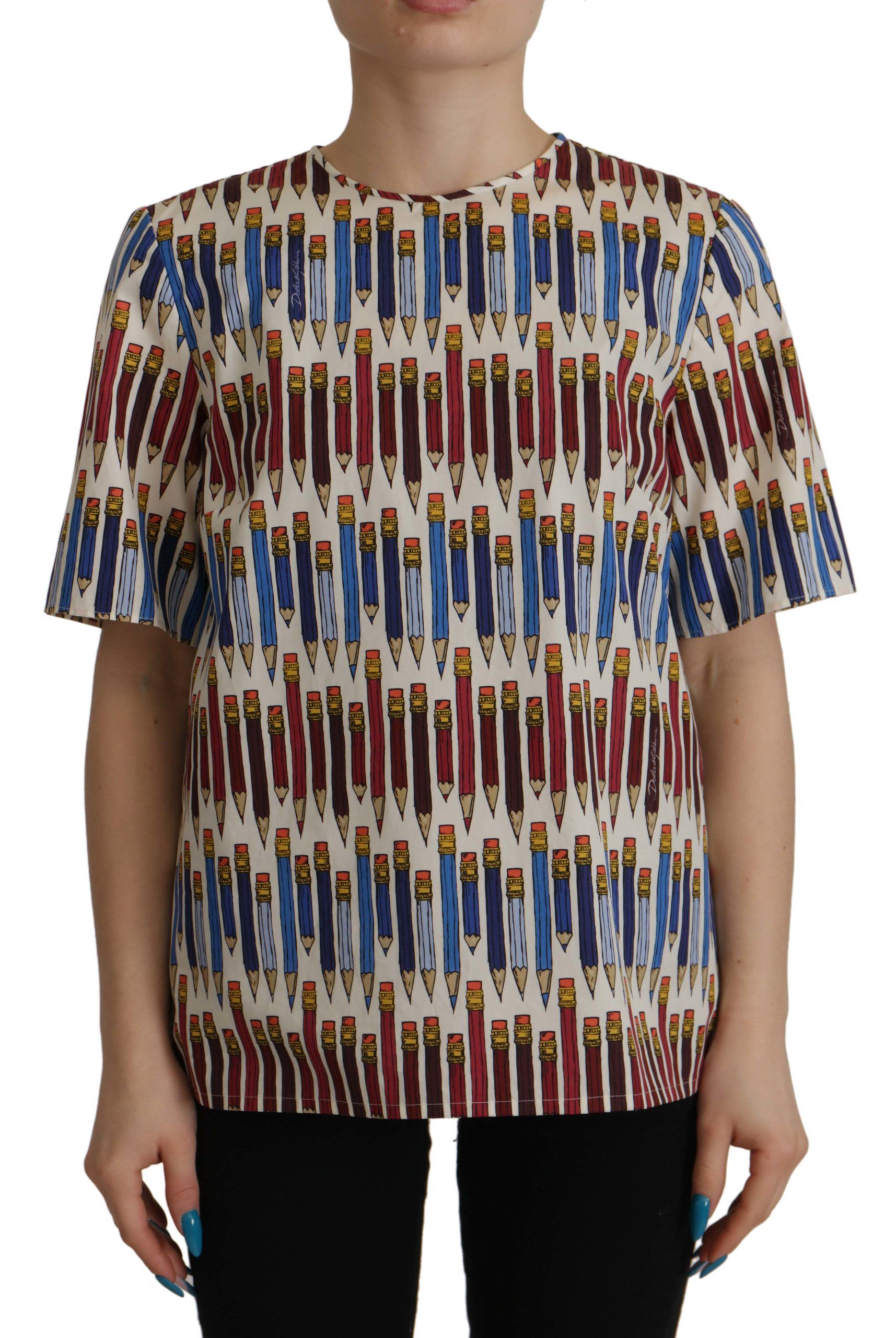 Thumbnail - Dolce & Gabbana Weißer Bleistift-Print Baumwoll-T-Shirt Damen Bluse