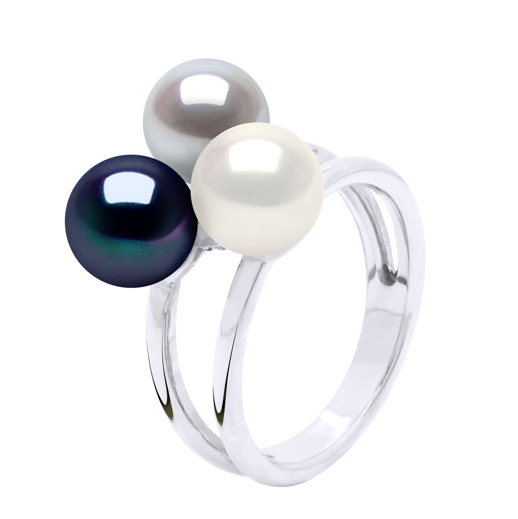 Thumbnail - Ring Trilogie Bulk - 3 echte Süßwasser-Zuchtperlen rund 7-8 mm