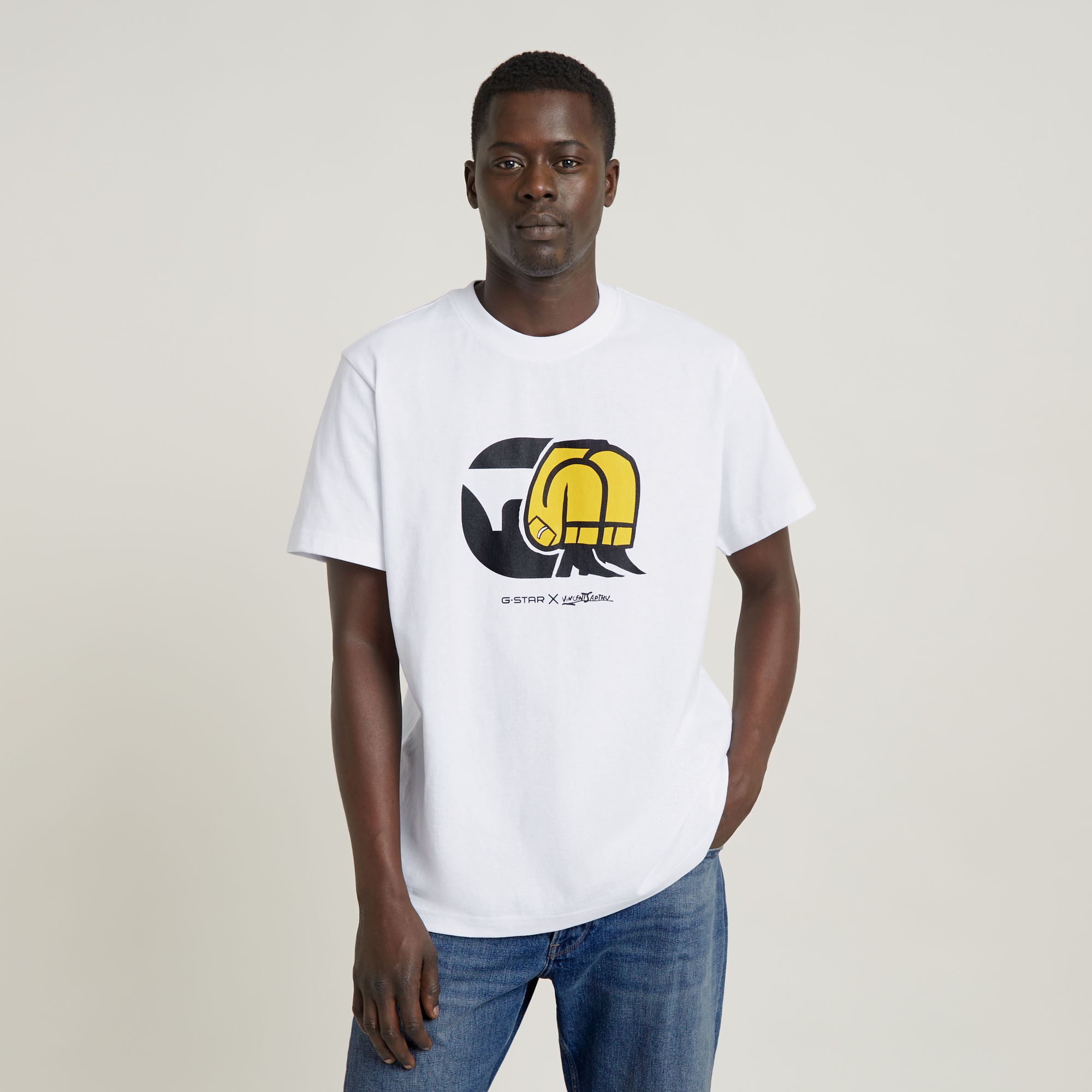 G Star Raw Mens G-Star RAW Unisex Jeans Cartoon Loose T-Shirt - White Cotton - Size X-Small