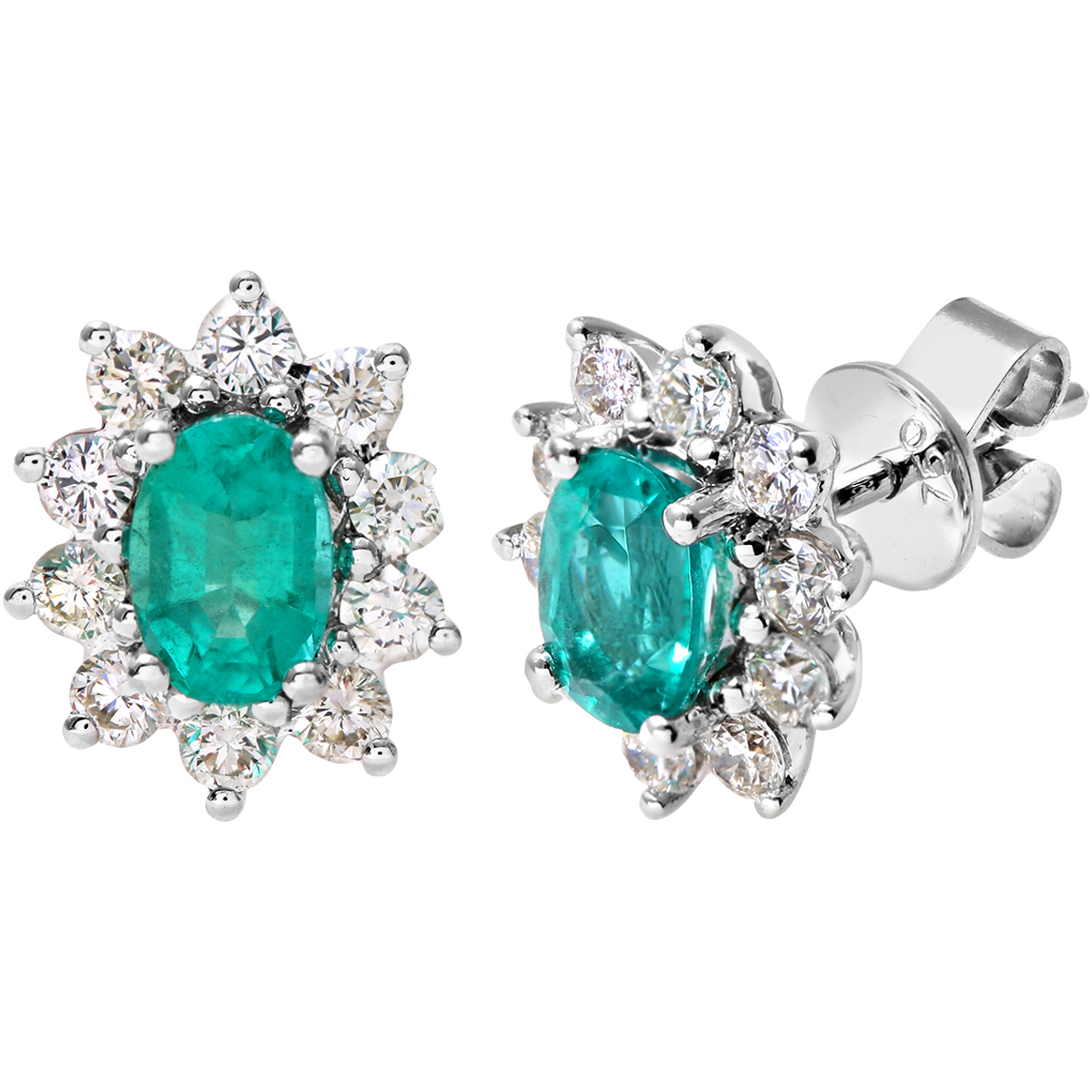 Diamant L’Eternel Womens 18ct White Gold Diamond and Emerald Earrings, 0.66ct Weight – One Size
