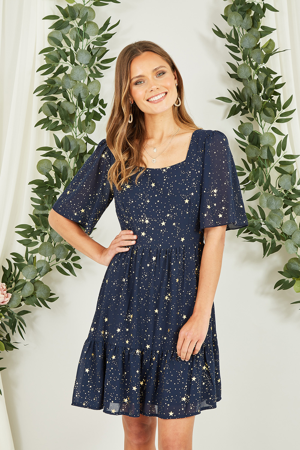 Mela London Womens Navy Star Print Skater Dress - Size 8 UK