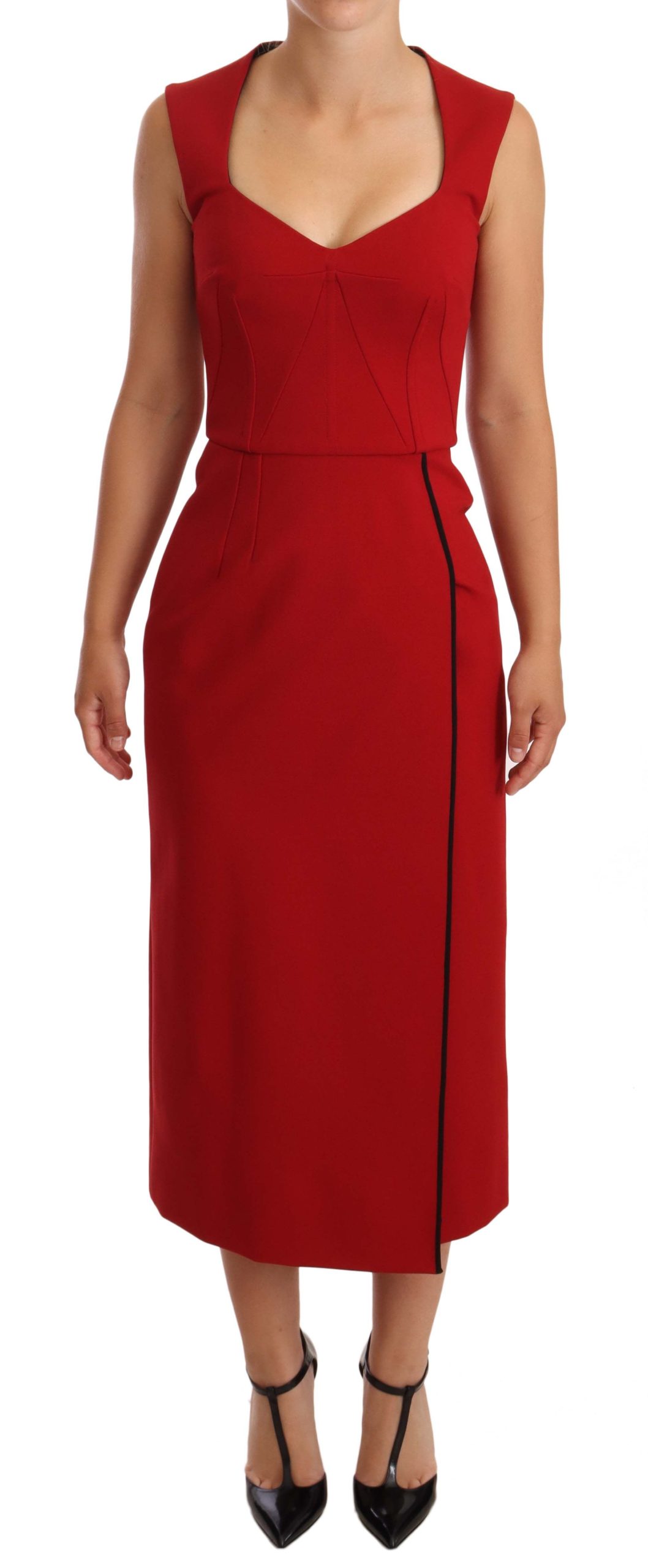 Dolce & Gabbana Womens Red Sweetheart Sleeveless Midi Stretch Dress viscose – Size 6 UK