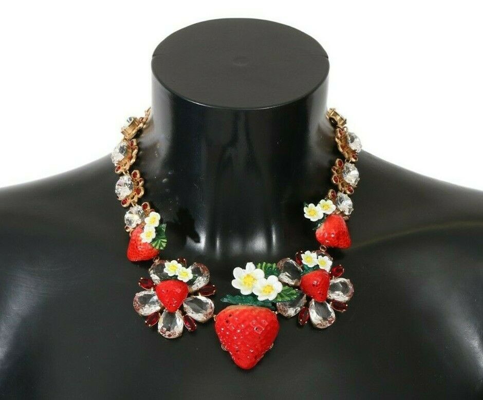 Thumbnail - Dolce & Gabbana Strawberry Crystal Floral Charm Flat Collier pour femmes