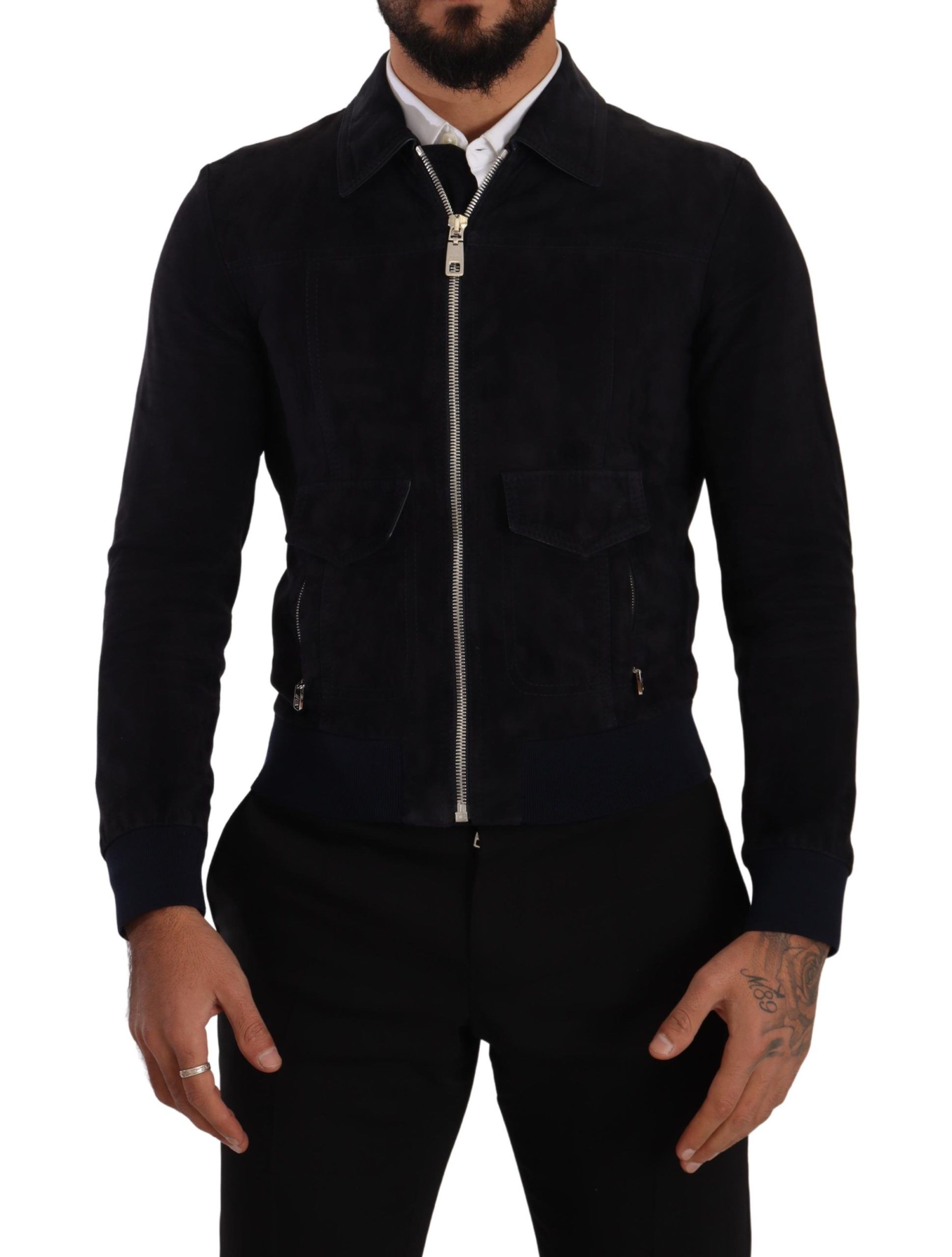 Dolce & Gabbana Mens Stunning Lambskin Leather Coat Jacket – Blue – Size IT 44 (Men’s)