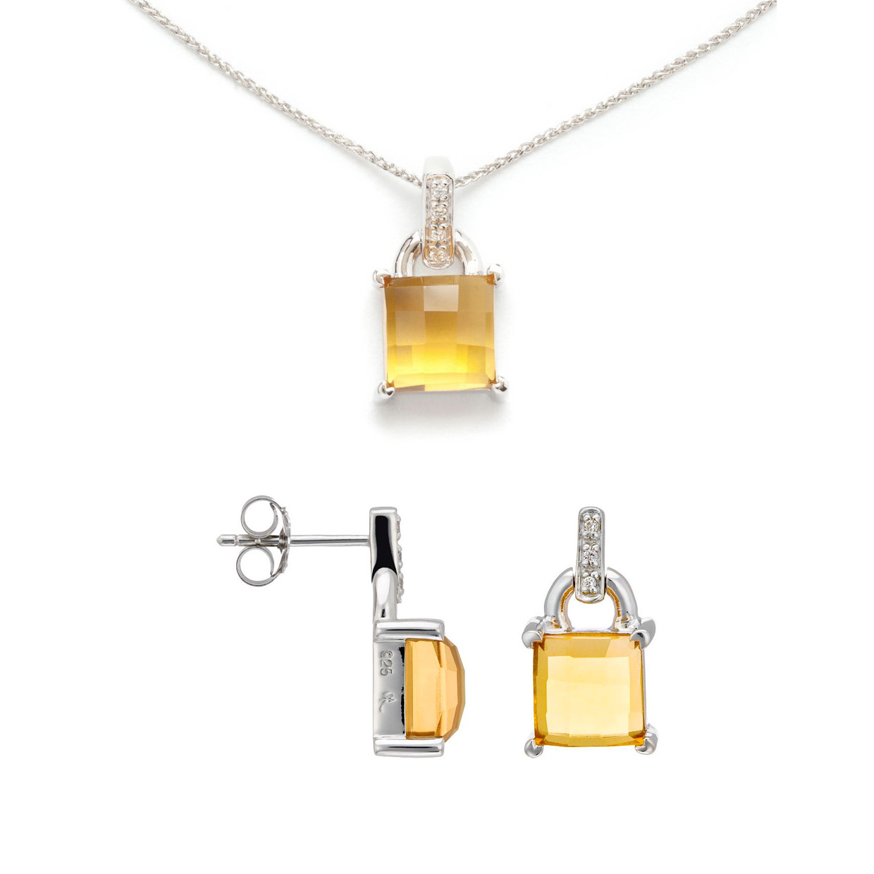 Orphelia Womens 925 Sterling Silver Set, Chain-Pendant + Earrings - Set-5982 - One Size