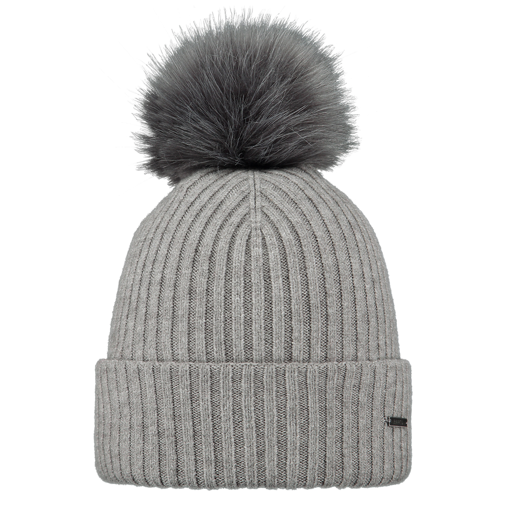 Barts Womens Kenzie Soft Turnup Knitted Pom Pom Beanie Hat - Grey - One Size